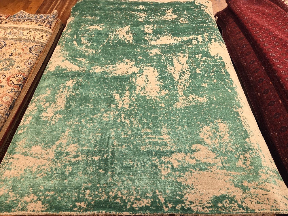Moderner Designer Teppich 200x300 Handgeknüpft Grün Abstrakt Orientalisch UNIKAT