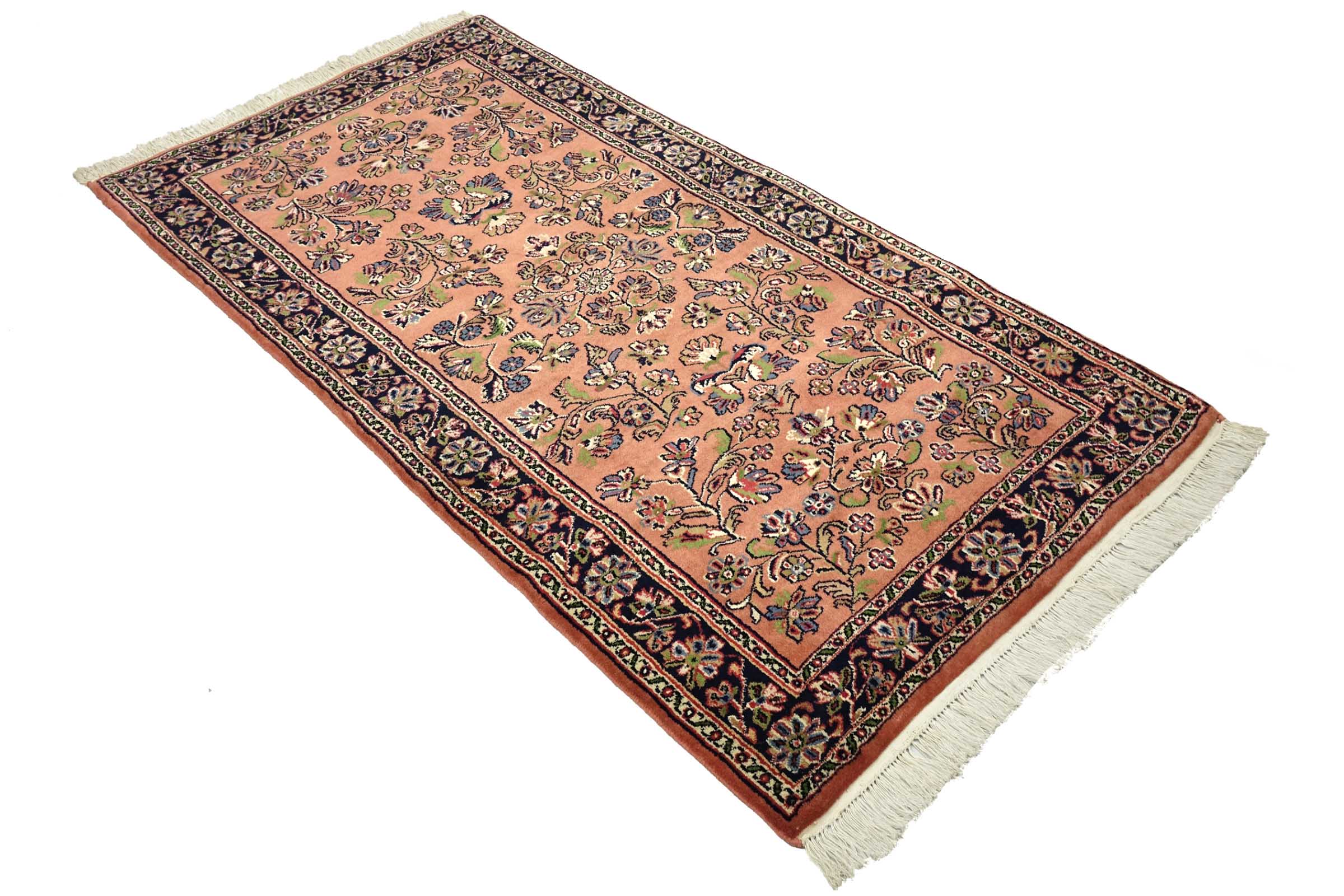 Sarough Teppich 100x200 Handgeknüpft Beige Floral Wolle Kurzflor Rug