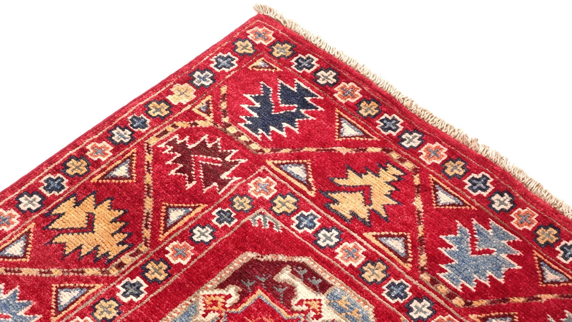Afghan Kazak Elefantenfuß Teppich 120x180 Handgeknüpft Rot Durchgemustert Orient