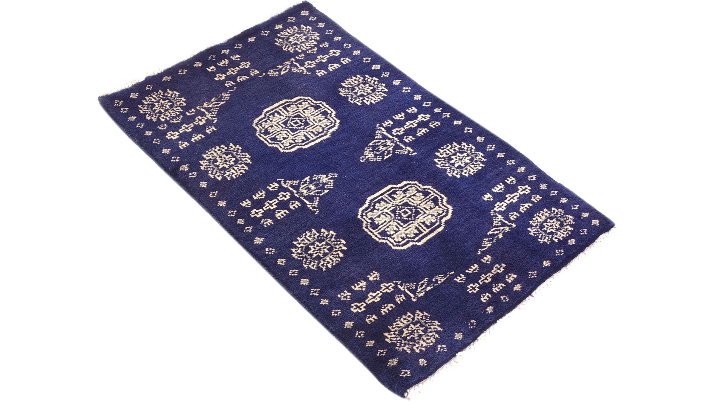 Pakistan Buchara 3ply Teppich 50x80 Handgeknüpft Blau Geometrisch Orient Kurzflor