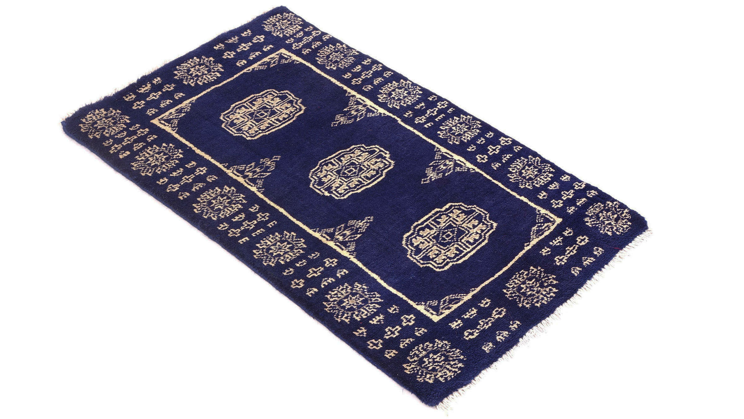 Pakistan Buchara 3ply Teppich 50x80 Handgeknüpft Blau Geometrisch Orient Kurzflor