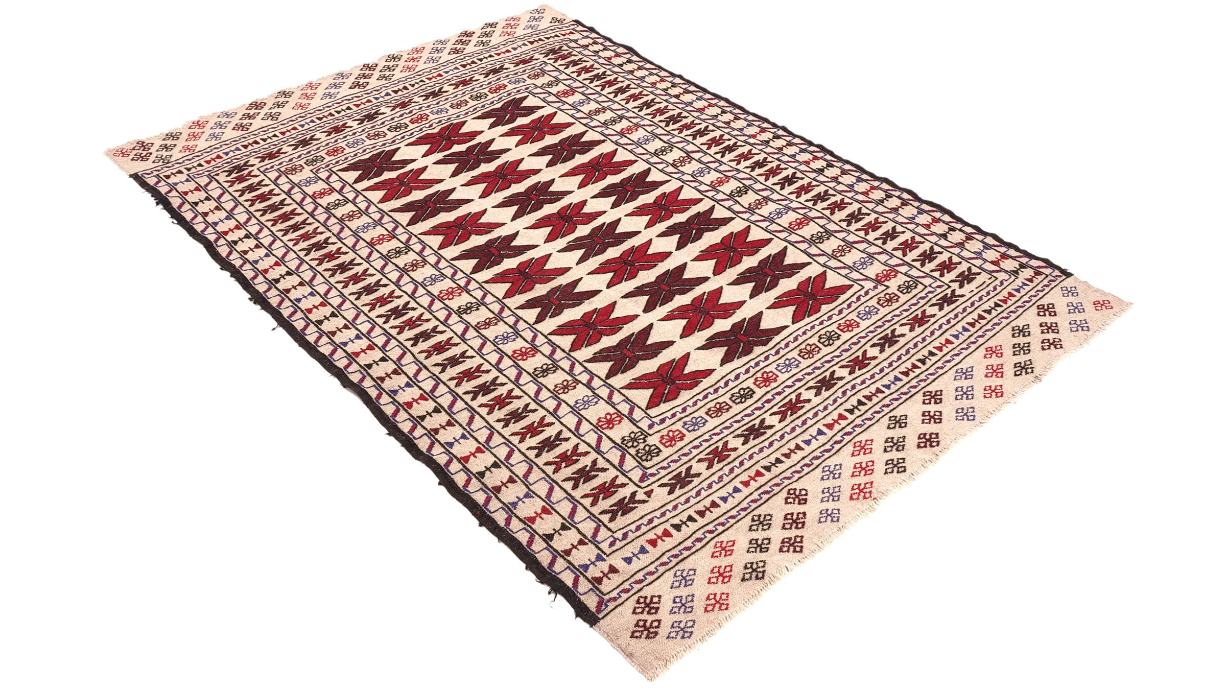 Afghan Kelim Gol Barjasta Teppich 120x180 Handgewebt Beige Geometrisch Handarbeit