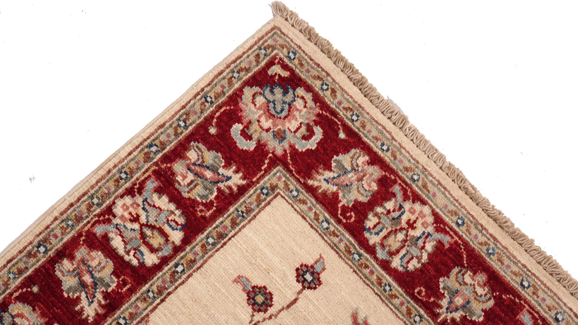 Chobi Ziegler Teppich 80x120 Handgeknüpft Beige Floral Orientalisch UNIKAT Kurzflor