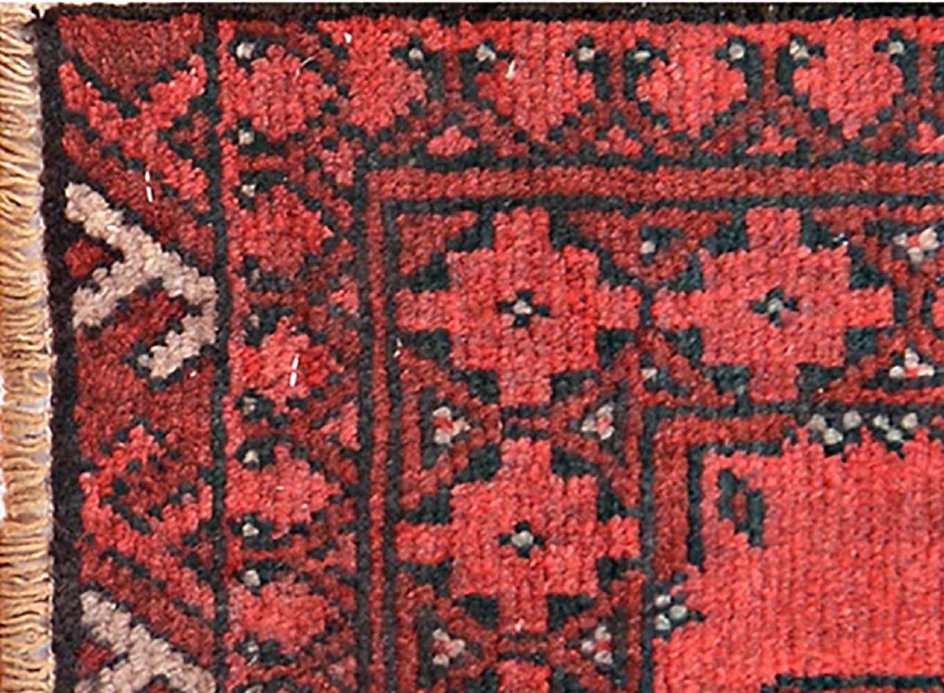 Afghan Aqcha Poshti Teppich 40x60 Handgeknüpft Rot Geometrisch Orient Kurzflor