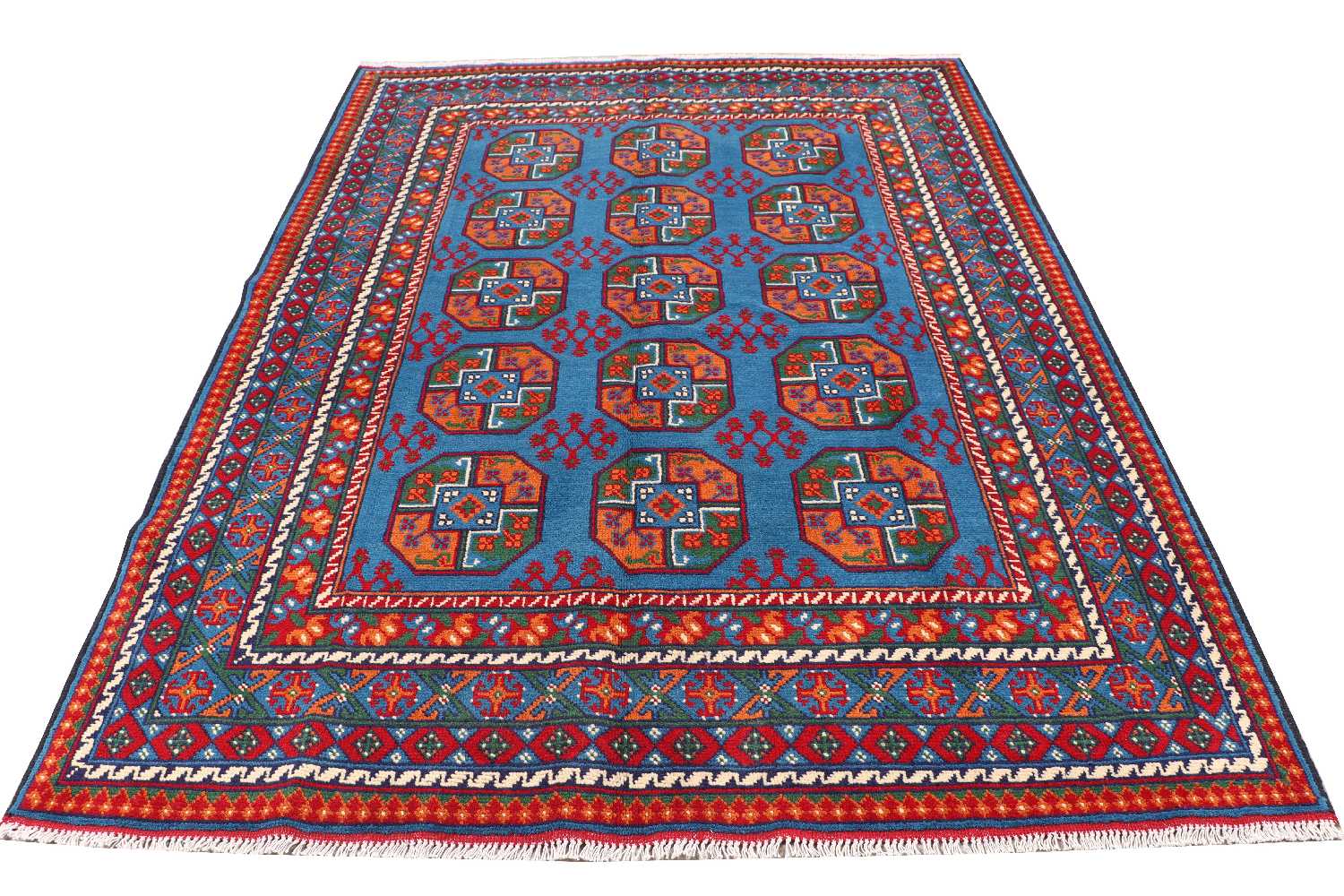 Afghan Akcha Rang Dar Teppich 170x240 Handgeknüpft Blau Durchgemustert Orient Kurzflor