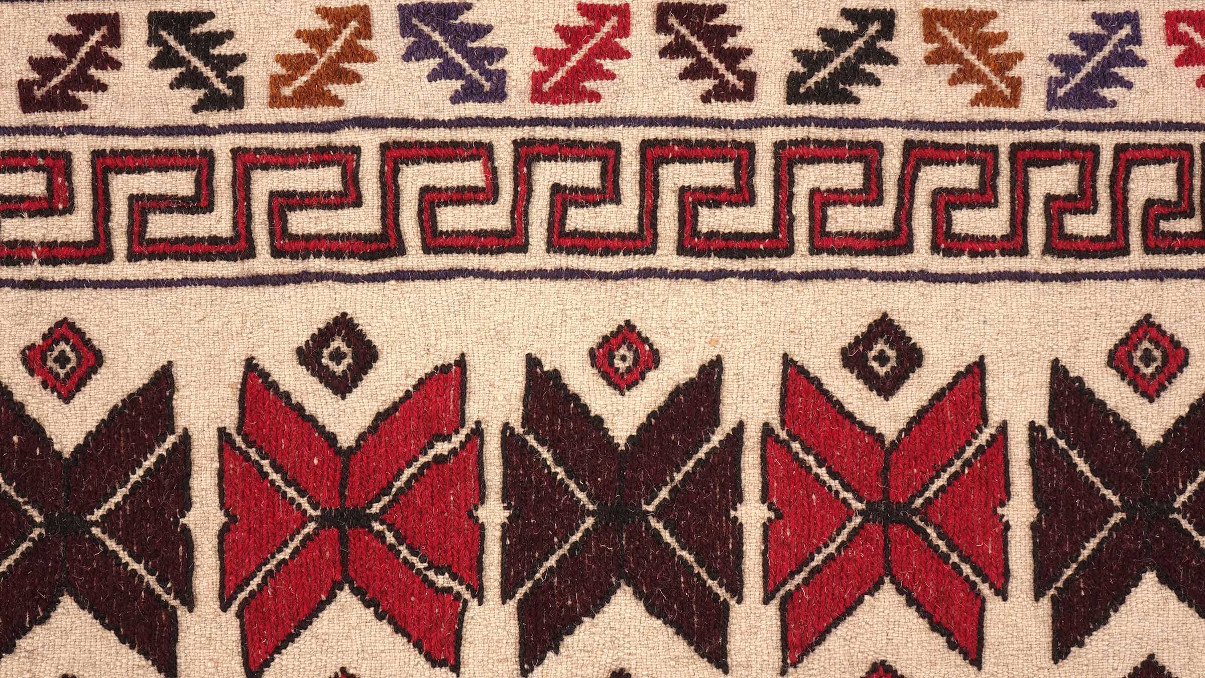 Afghan Kelim Gol Barjasta Teppich 140x180 Handgewebt Beige Geometrisch Handarbeit