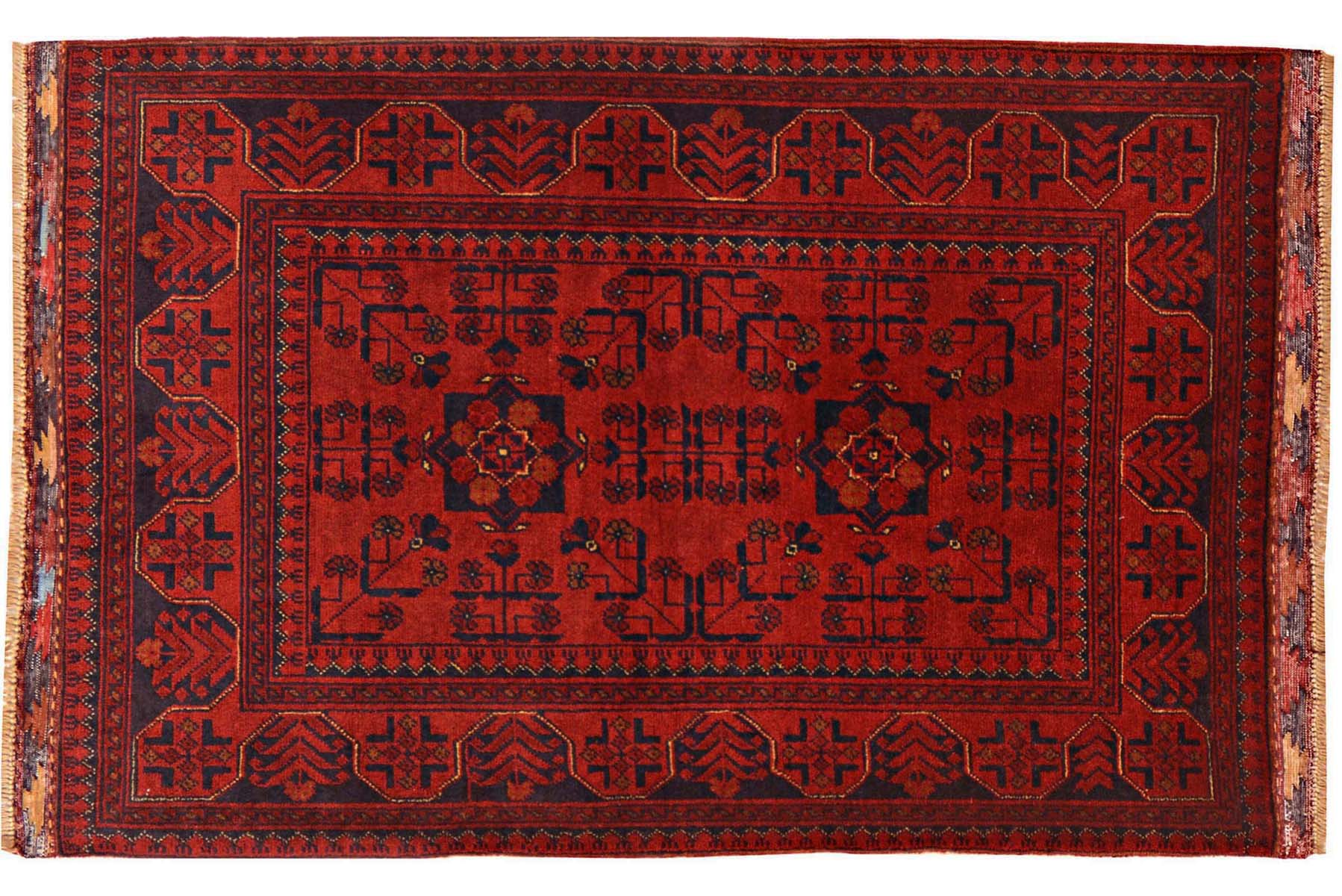 Afghan Khal Mohammadi Teppich 100x150 Handgeknüpft Braun Geometrisch Orient Kurzflor