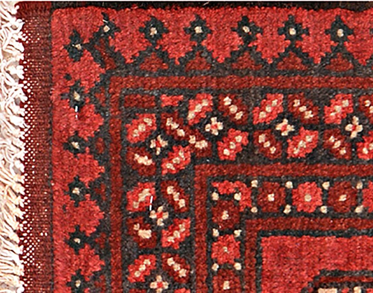 Afghan Aqcha Poshti Teppich 40x60 Handgeknüpft Rot Geometrisch Orient Kurzflor
