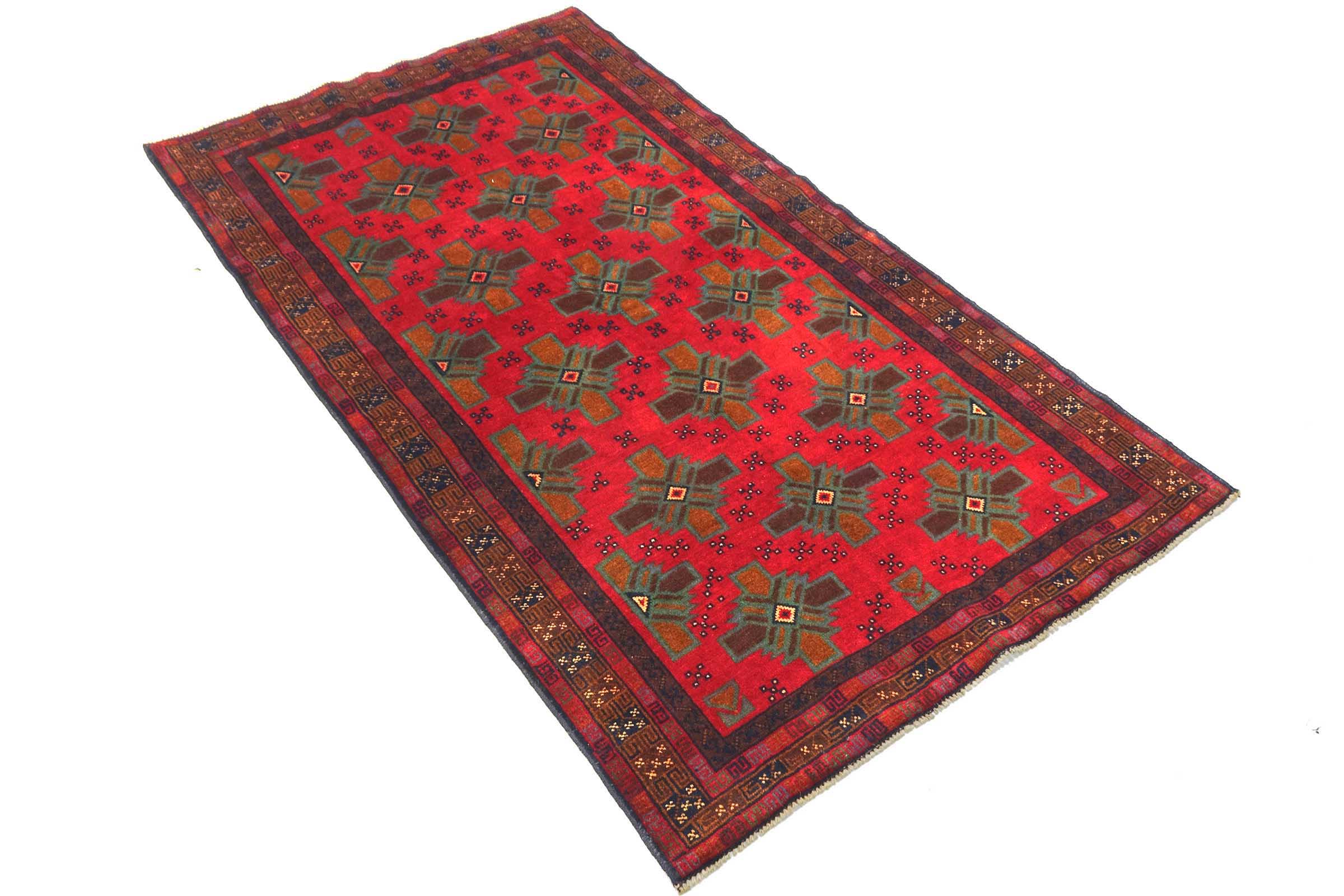 Afghan Belutsch Kreuze 110x200 Handgeknüpft Orientteppich Rot Geometrisch Wolle