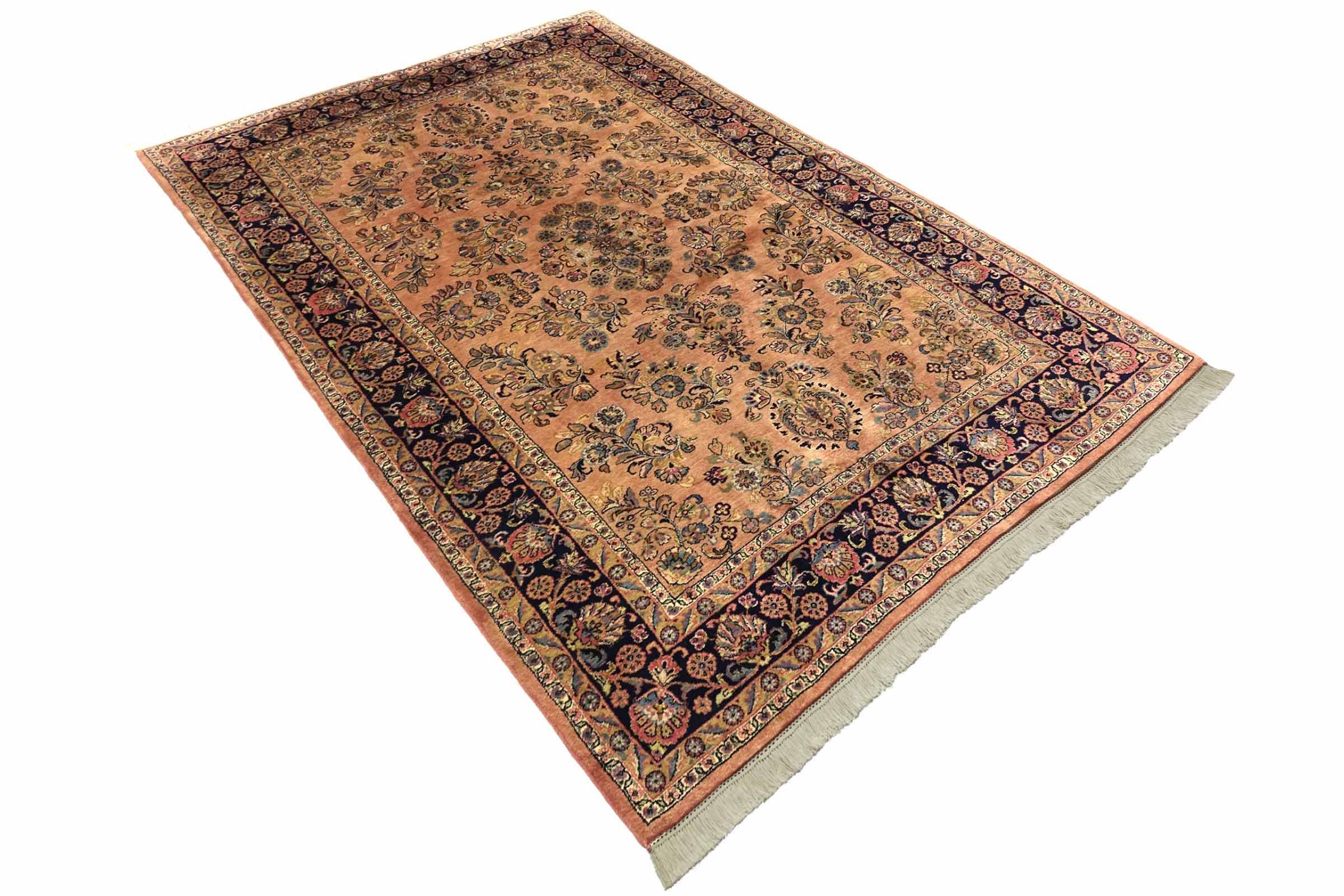 Sarough Teppich 180x280 Handgeknüpft Rosa Floral Wolle Kurzflor Rug