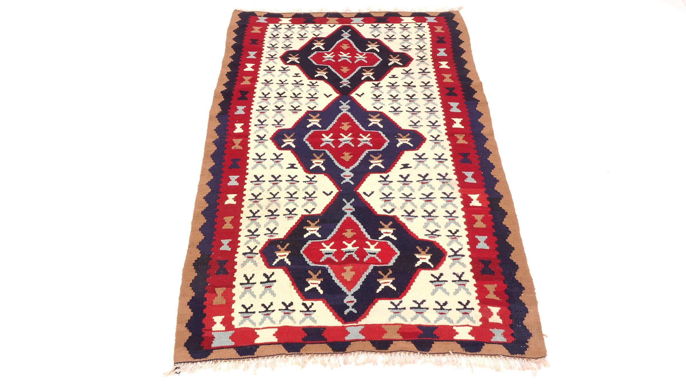 Perserteppich Kelim Ardebil 80x150 Handgewebt Beige Geometrisch Handarbeit Zimmer