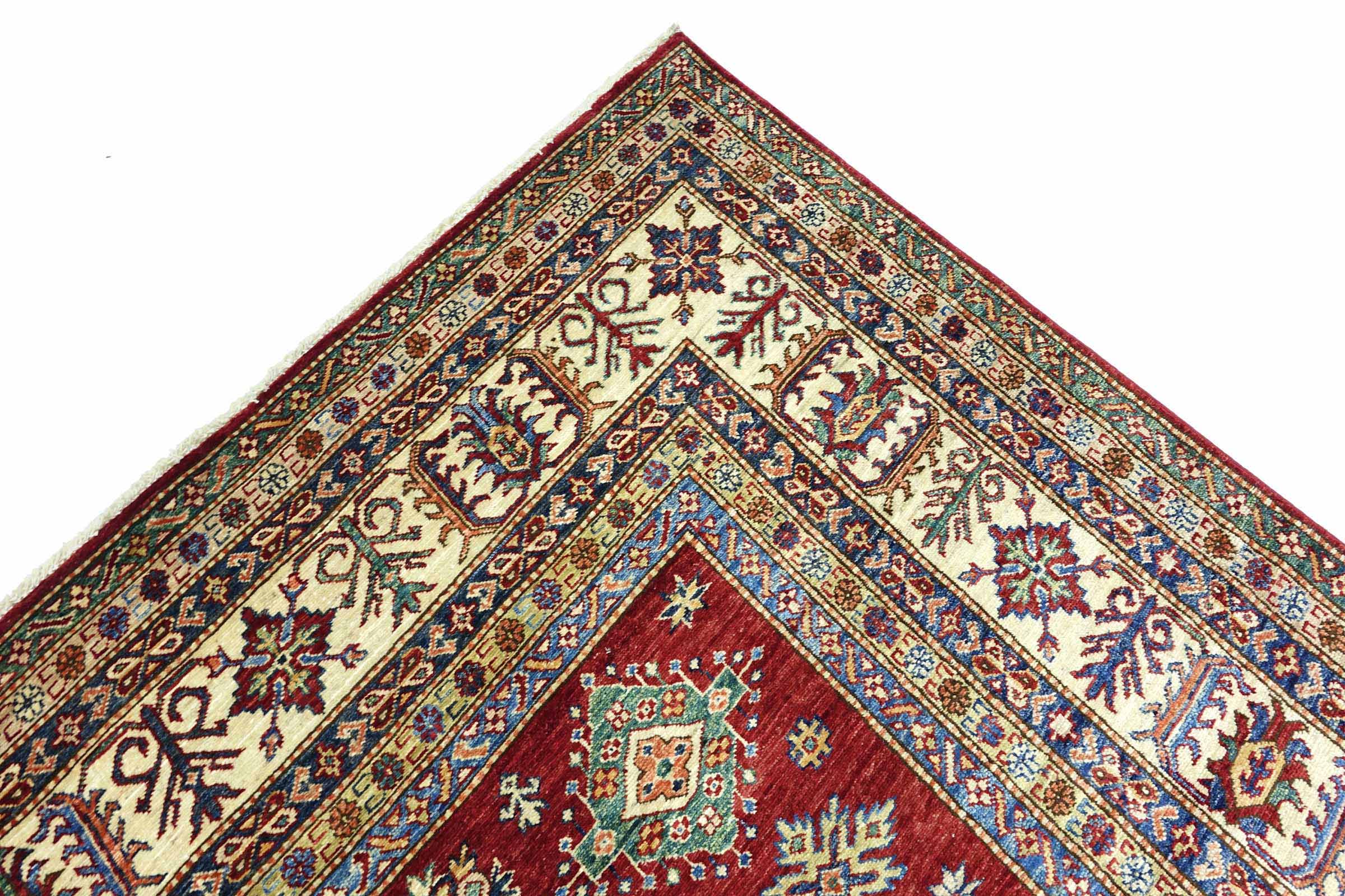 Afghan Feiner Kazak Teppich 250x300 Handgeknüpft Rot Geometrisch Orient Kurzflor