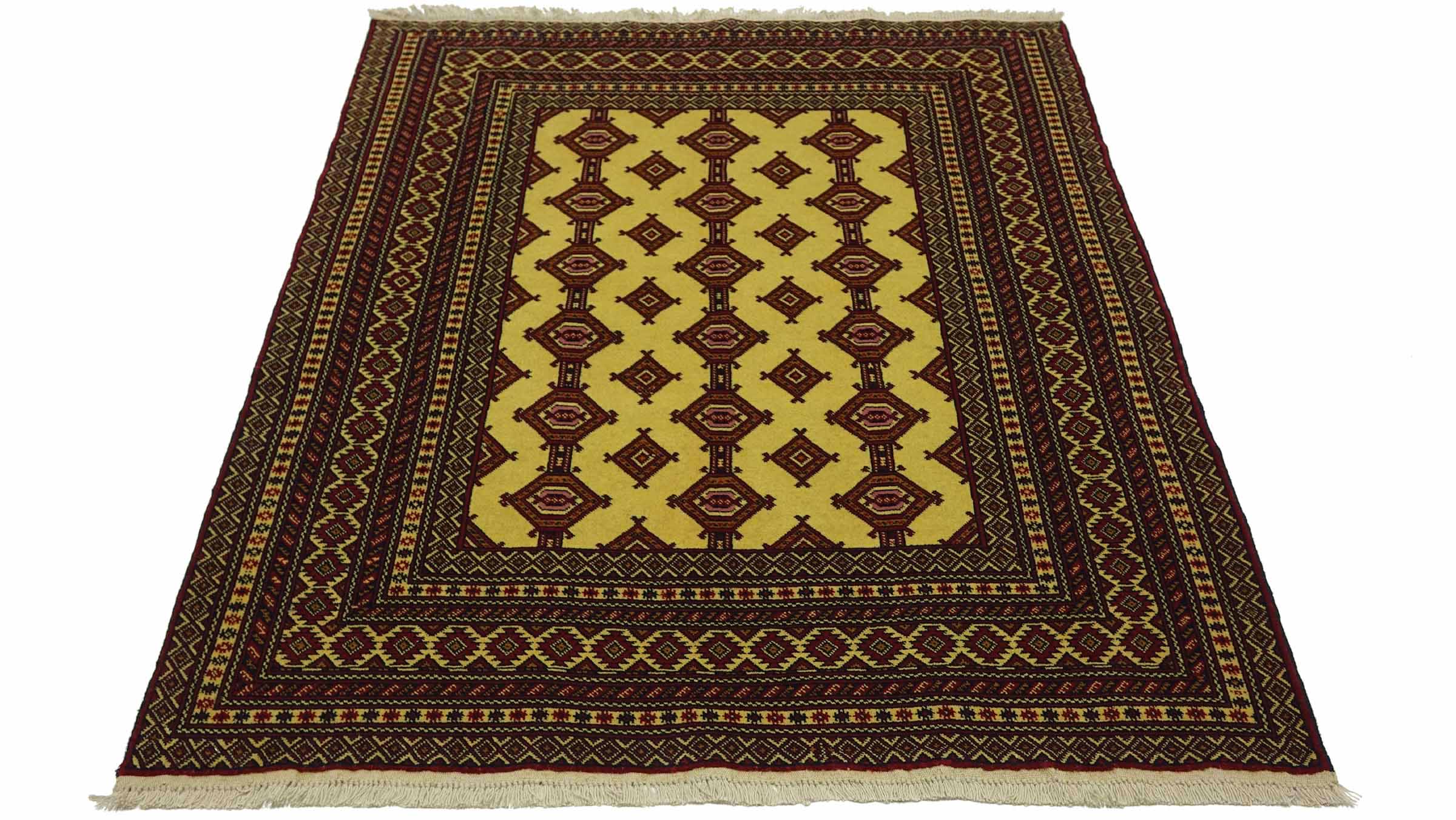 Afghan Teppich 130x170 Handgeknüpft Beige Geometrisch Orient Kurzflor Wohnzimmer