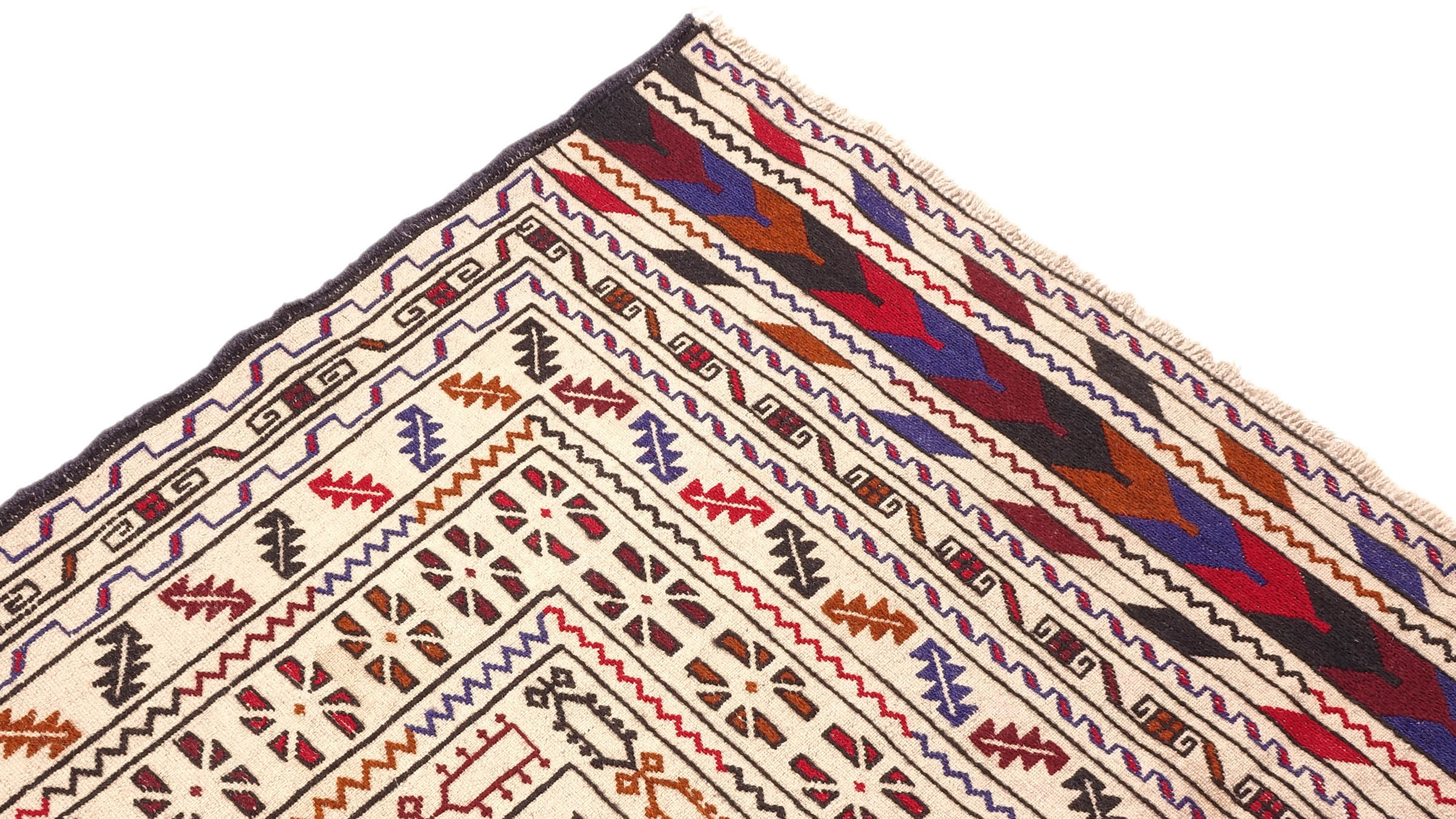 Afghan Kelim Gol Barjasta Teppich 140x190 Handgewebt Beige Geometrisch Handarbeit
