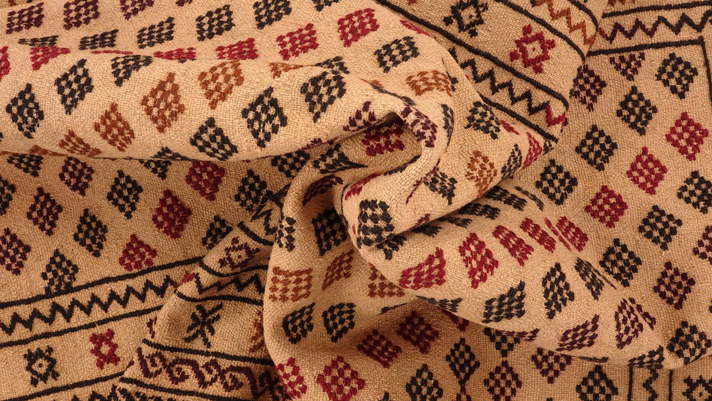 Afghan Kelim Gol Barjasta Teppich 120x180 Handgewebt Gold Geometrisch Handarbeit Gewebt