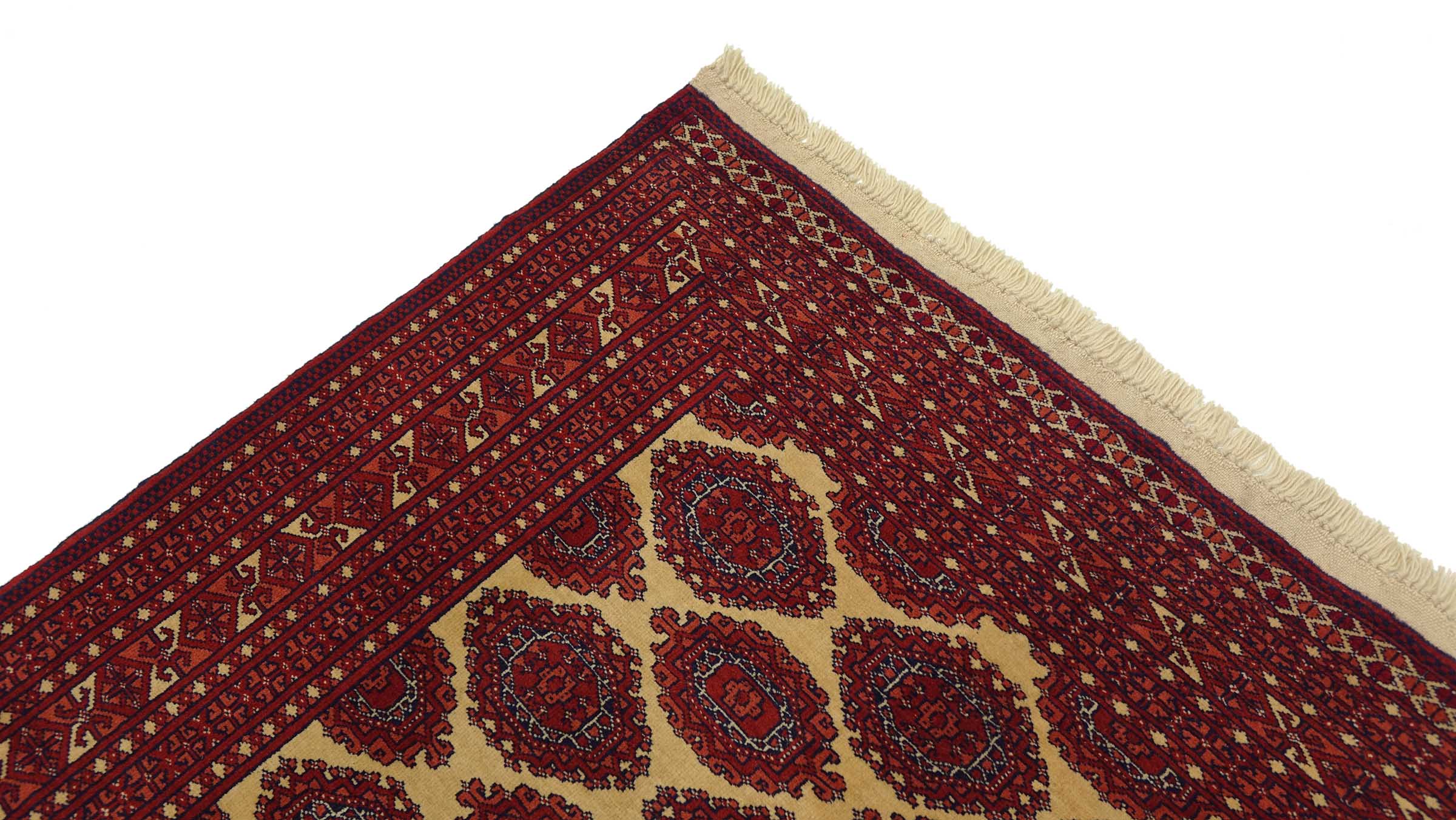 Afghan Teppich 120x180 Handgeknüpft Beige Geometrisch Orient Kurzflor Wohnzimmer