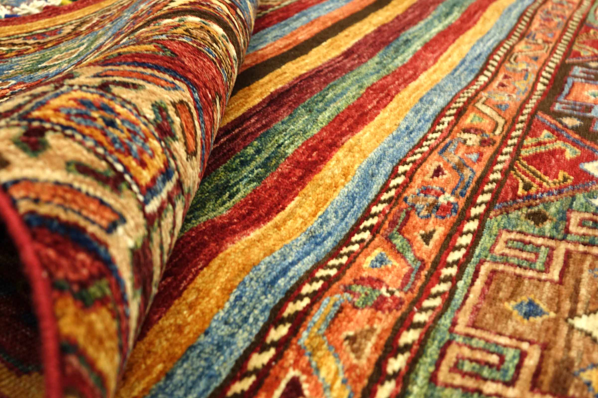 Afghan Khorjin Shaal 220x300 Handgeknüpft Orientteppich Rot Streifen Wolle