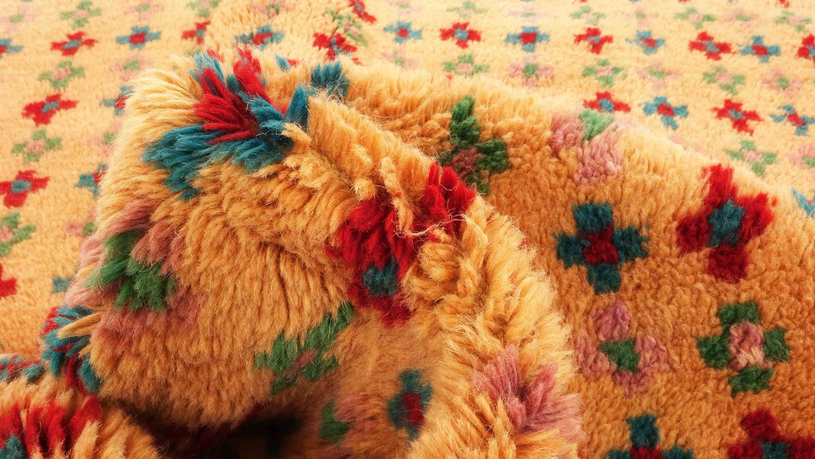 Gabbeh Teppich 120x180 Handgeknüpft Goldgelb Streifen Orientalisch UNIKAT Kurzflor