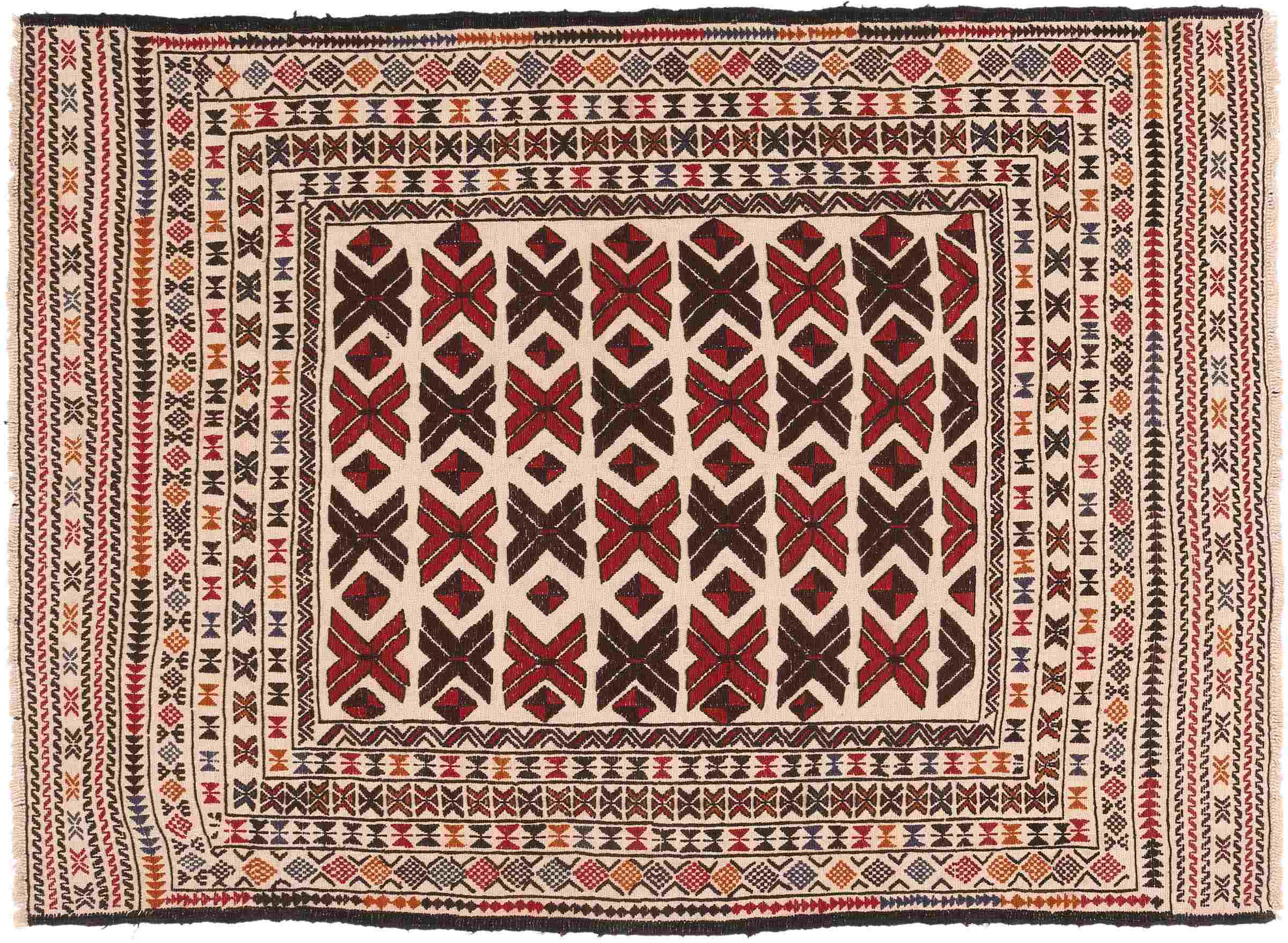 Afghan Kelim Gol Barjasta Teppich 140x200 Handgewebt Beige Geometrisch Handarbeit