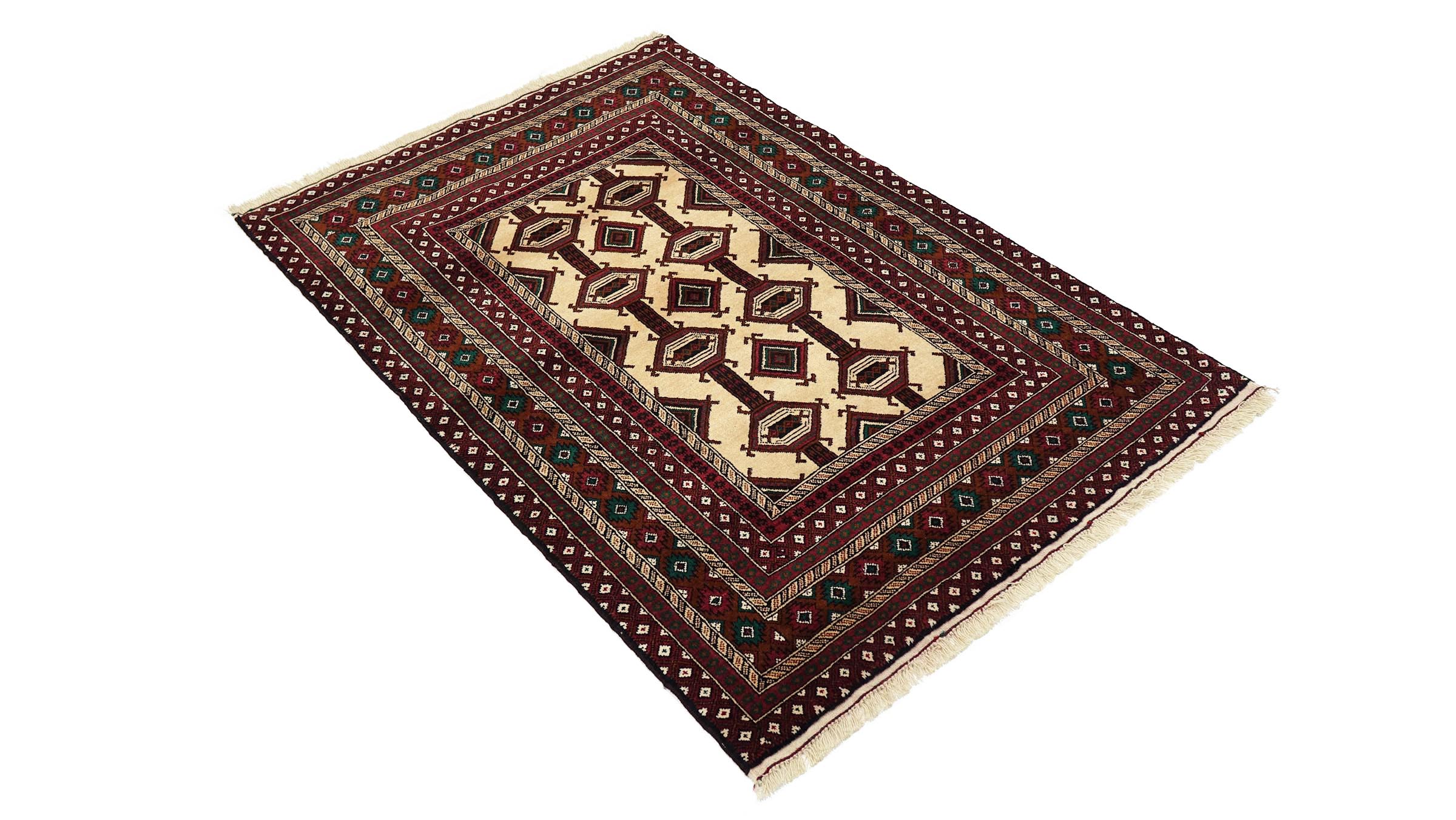 Afghan Teppich 100x150 Handgeknüpft Rot Geometrisch Orient Kurzflor Wohnzimmer