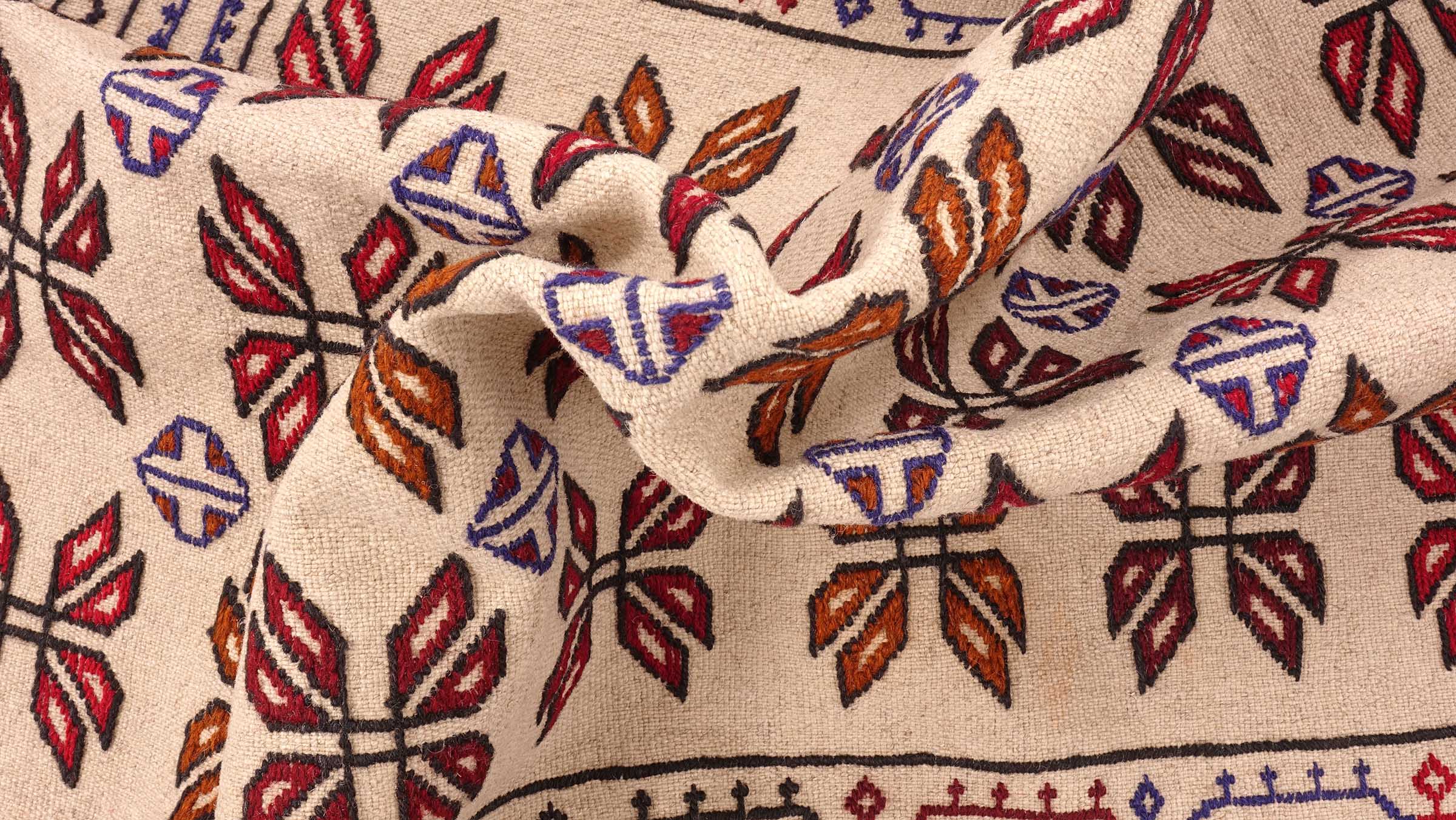 Afghan Kelim Gol Barjasta Teppich 140x190 Handgewebt Beige Geometrisch Handarbeit