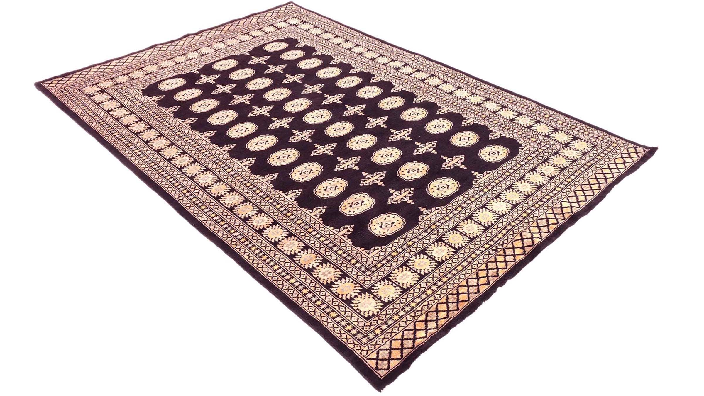 Pakistan Buchara 3ply Teppich 170x240 Handgeknüpft Schwarz Geometrisch Orient Kurzflor