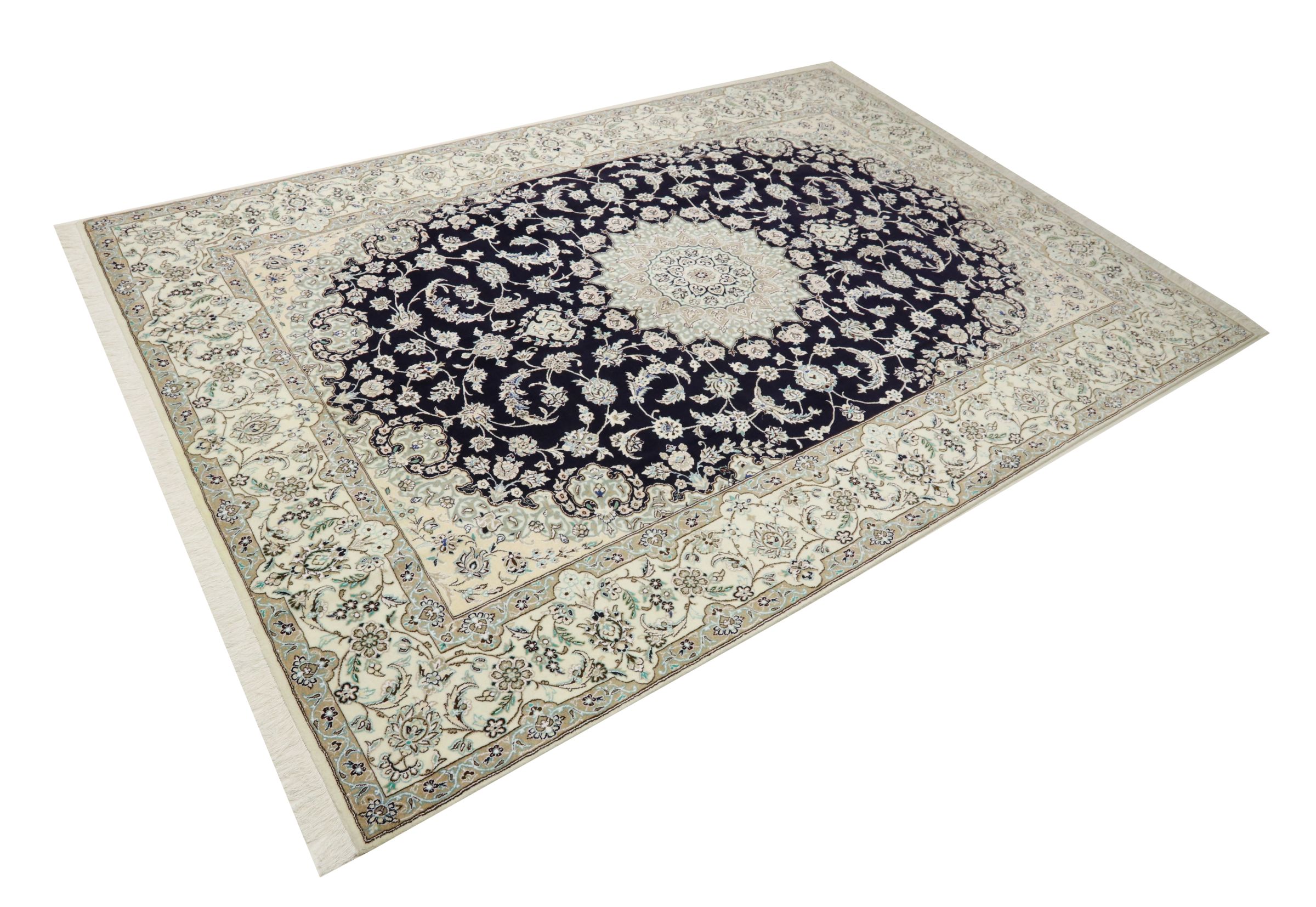 Perserteppich Nain 9LA 250x350 Handgeknüpft Dunkelblau Medaillon Orientalisch UNIKAT