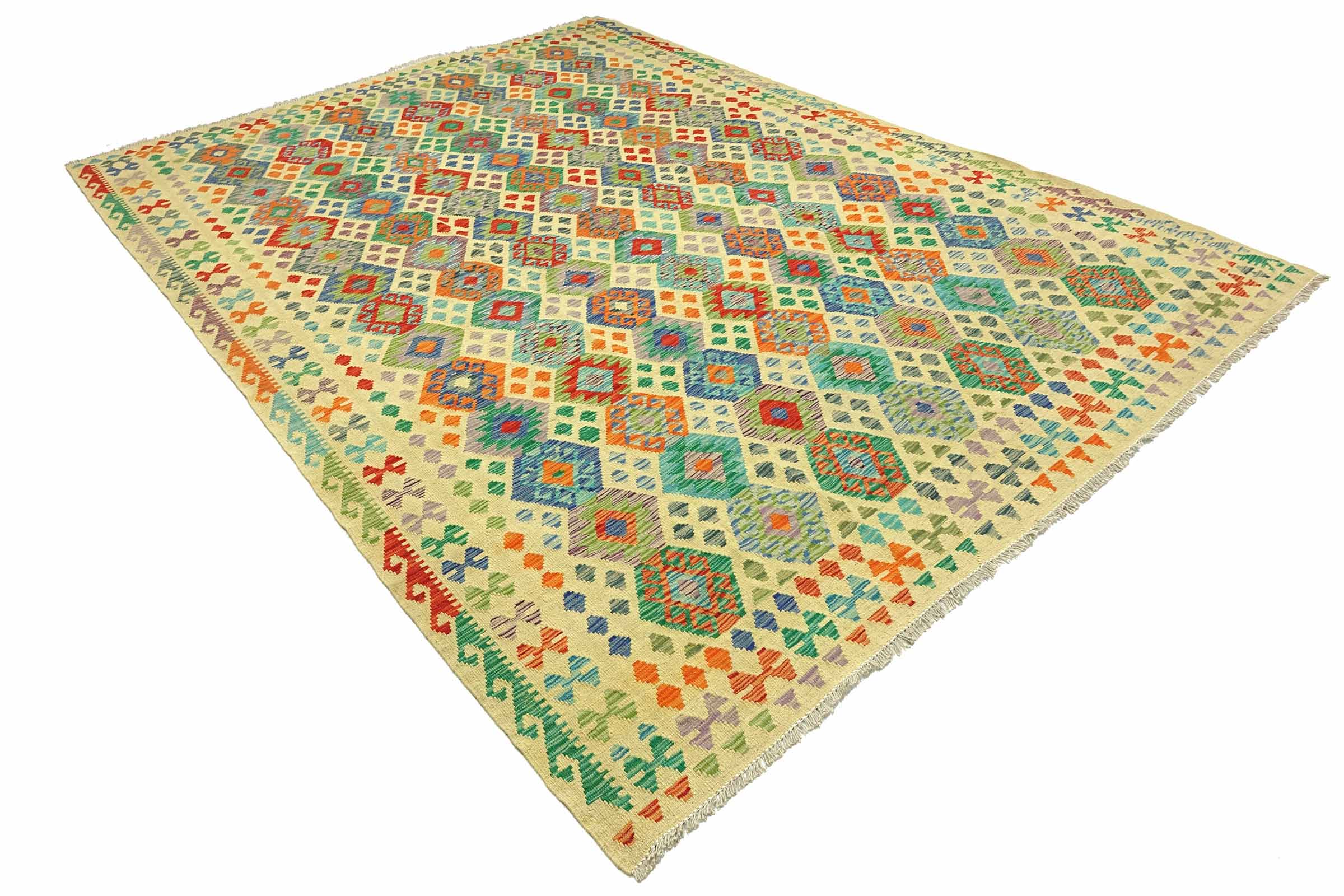 Afghan Maimana Kelim Bunt 250x350 Handgewebt Teppich Bunt Geometrisch Orient