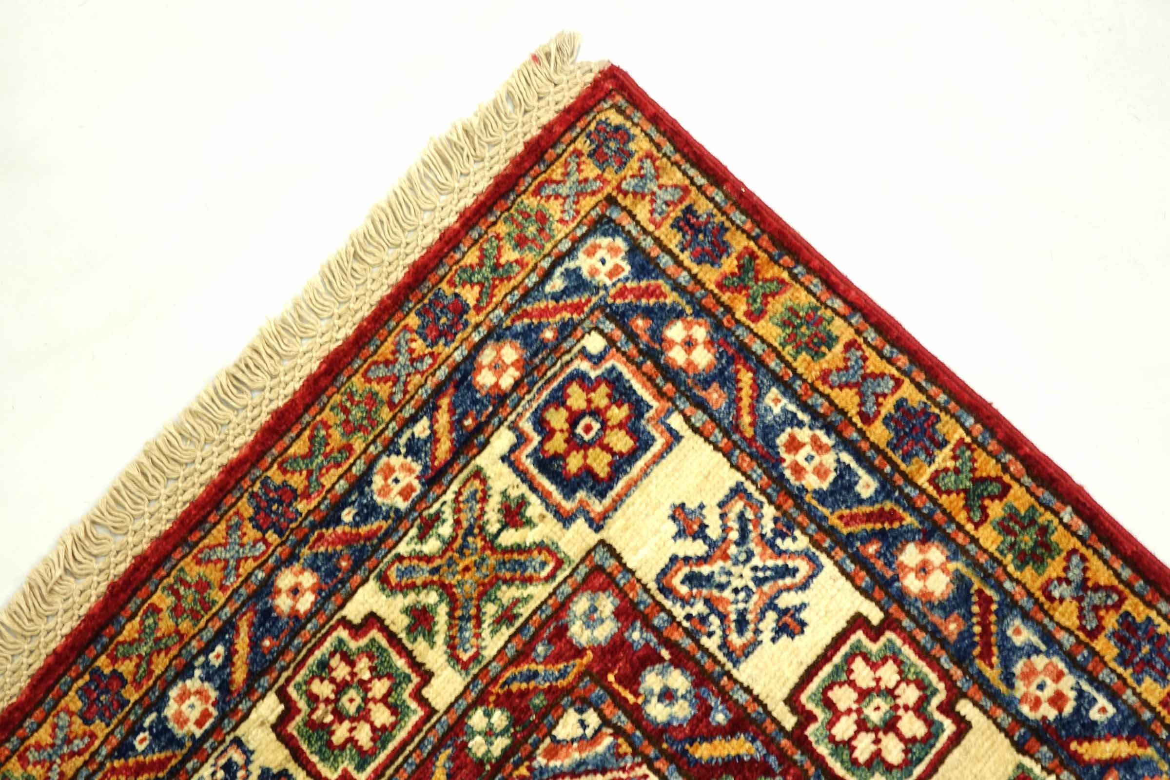 Afghan Kazak Fein 100x150 Handgeknüpft Orientteppich Rot Umrandung Wolle