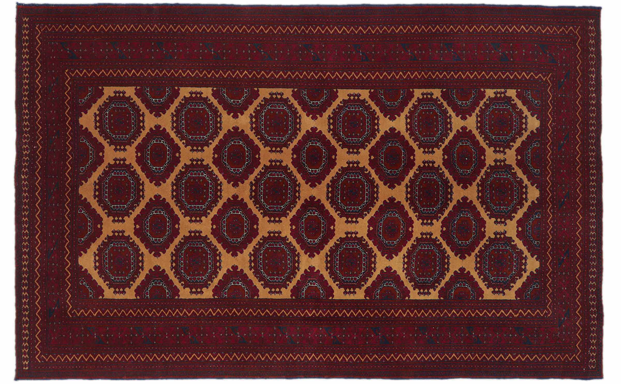 Afghan Teppich 120x190 Handgeknüpft Rot Geometrisch Orient Kurzflor Wohnzimmer