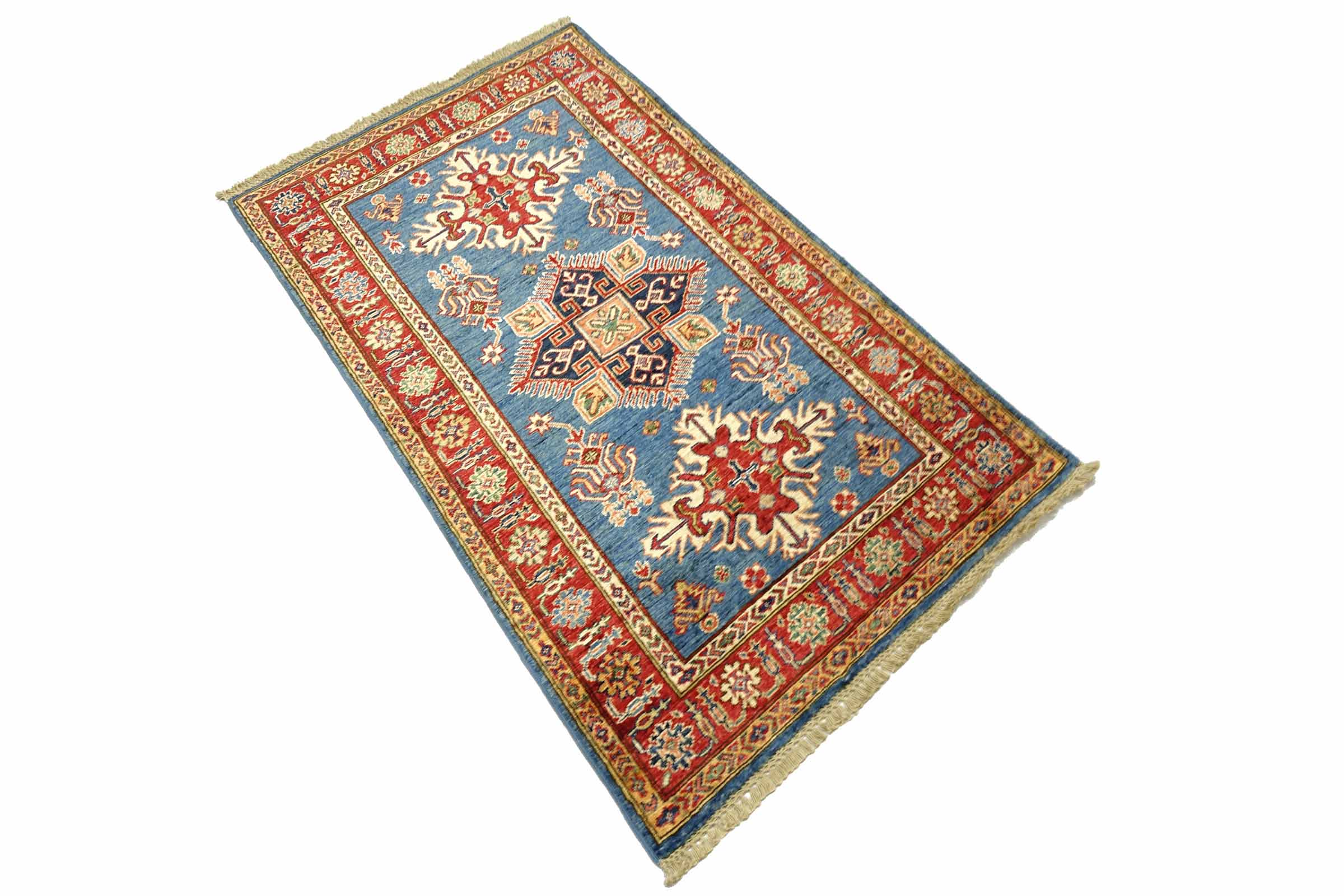 Afghan Kazak Fein 100x150 Handgeknüpft Orientteppich Blau Umrandung Wolle