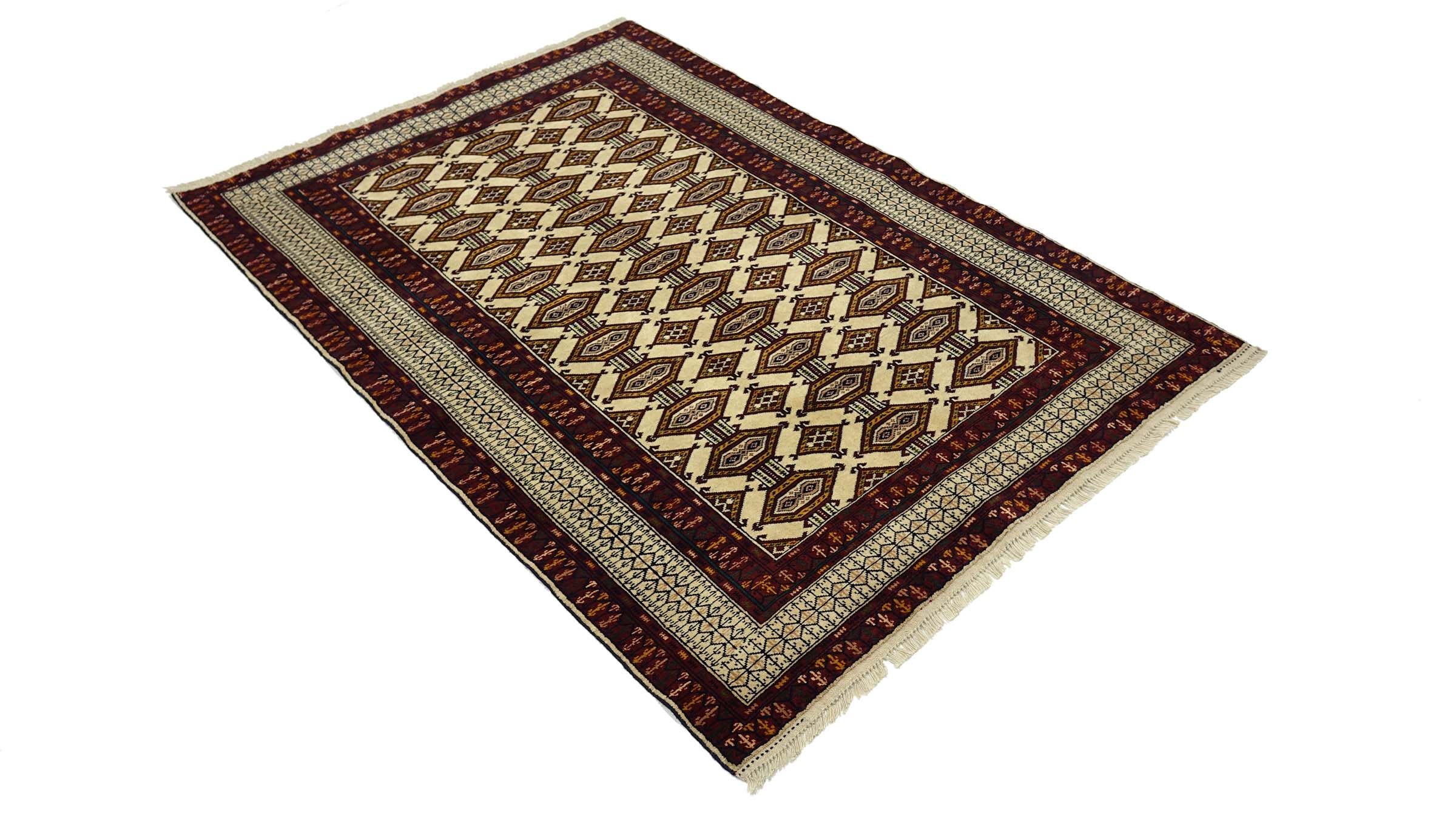 Afghan Teppich 120x180 Handgeknüpft Beige Geometrisch Orient Kurzflor Wohnzimmer