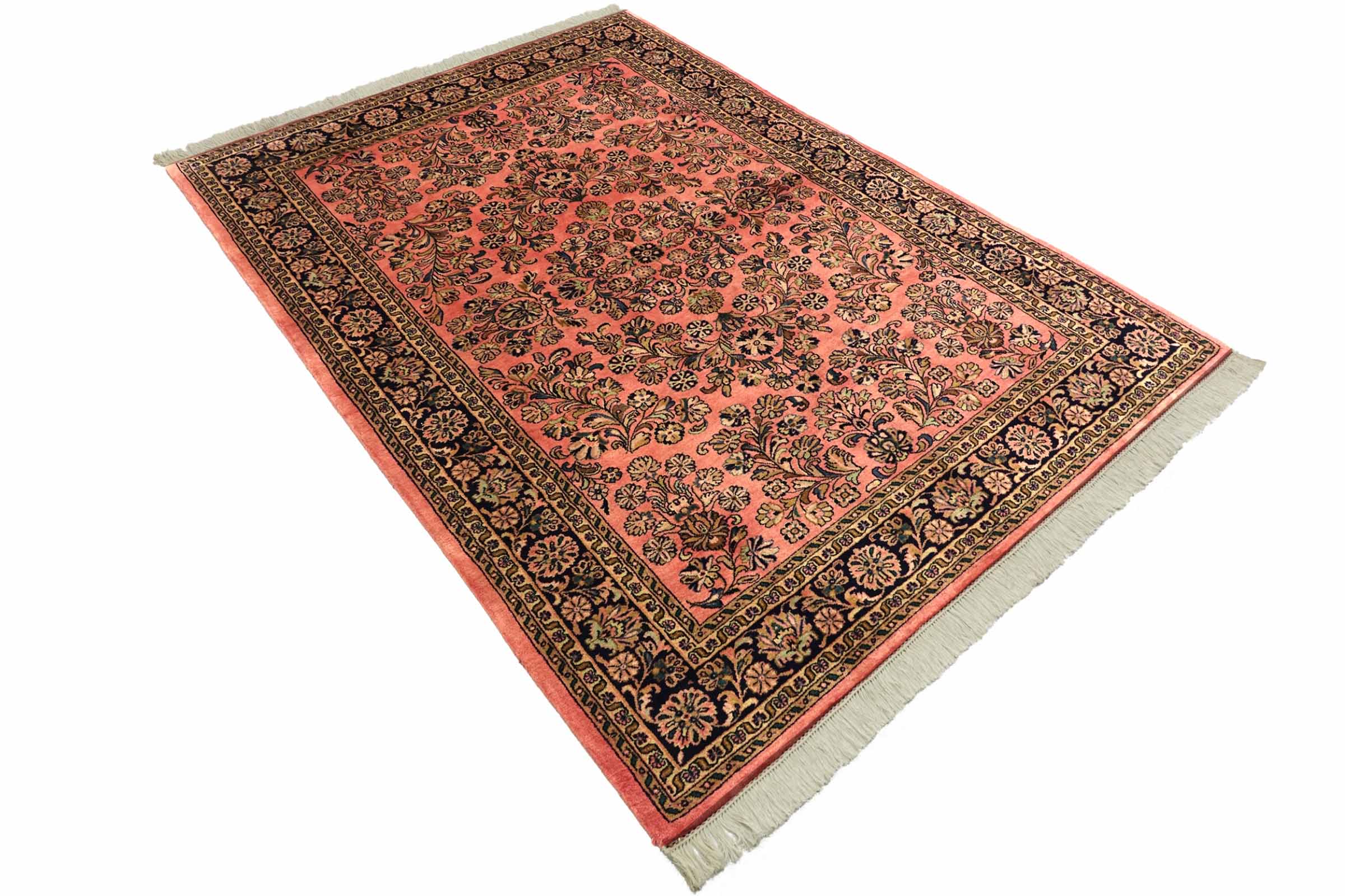 Sarough Teppich 200x250 Handgeknüpft Rosa Floral Wolle Kurzflor Rug