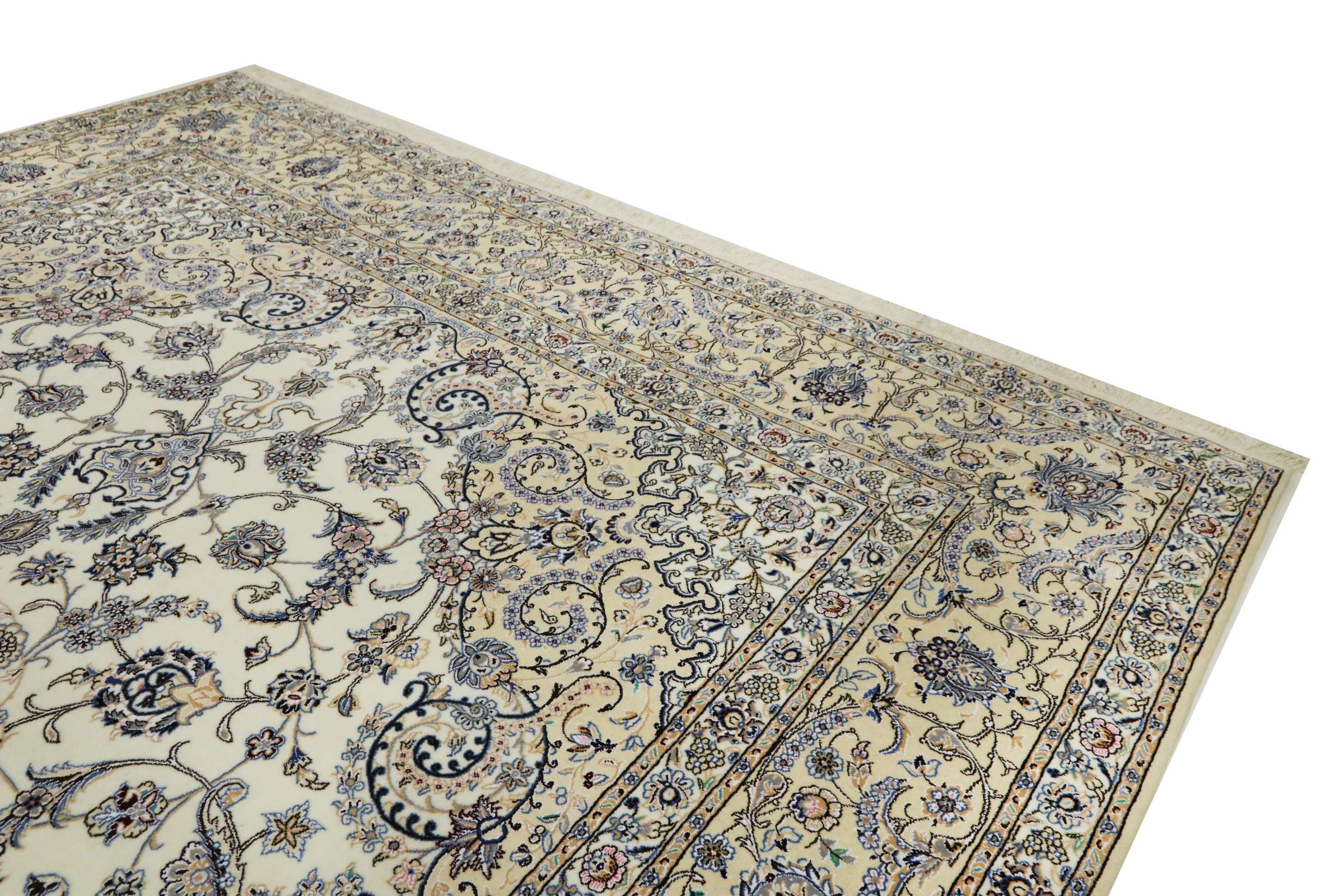 Perserteppich Nain 9LA 300x400 Handgeknüpft Weiß Medaillon Orientalisch UNIKAT Kurzflor