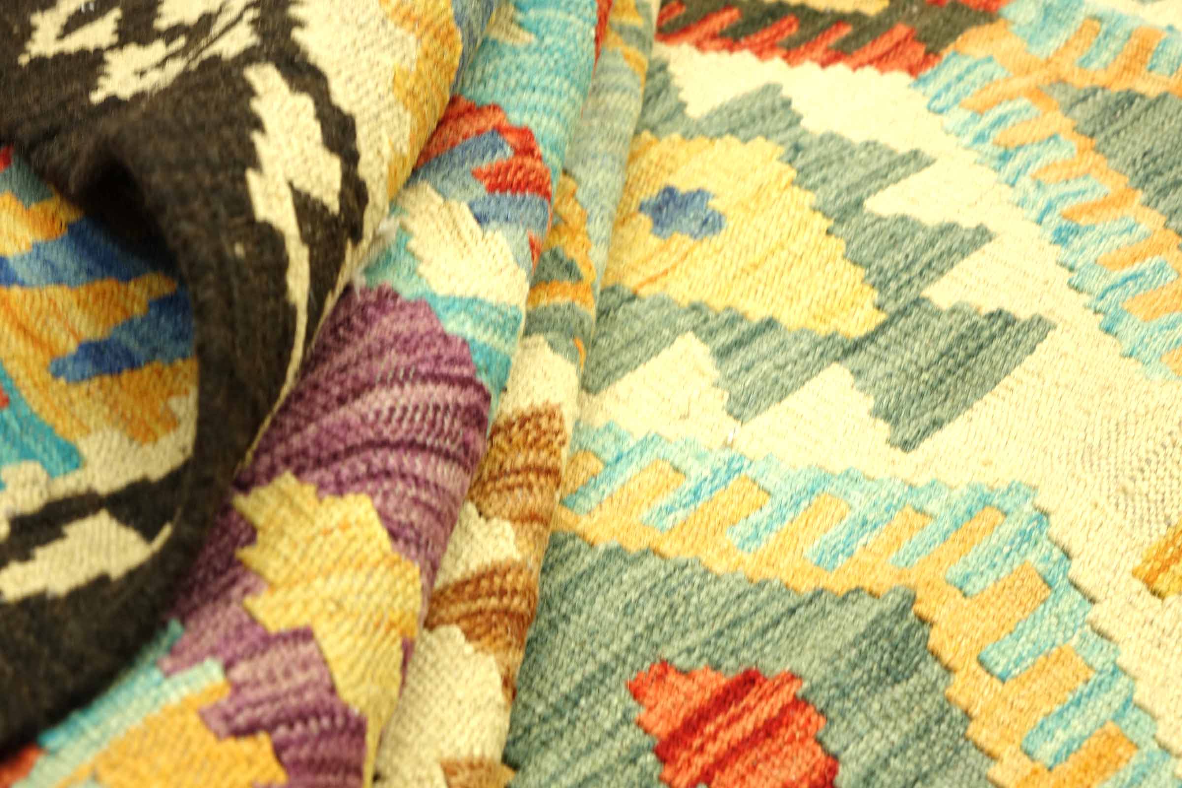 Afghan Maimana Kelim Bunt 250x350 Handgewebt Teppich Bunt Geometrisch Orient