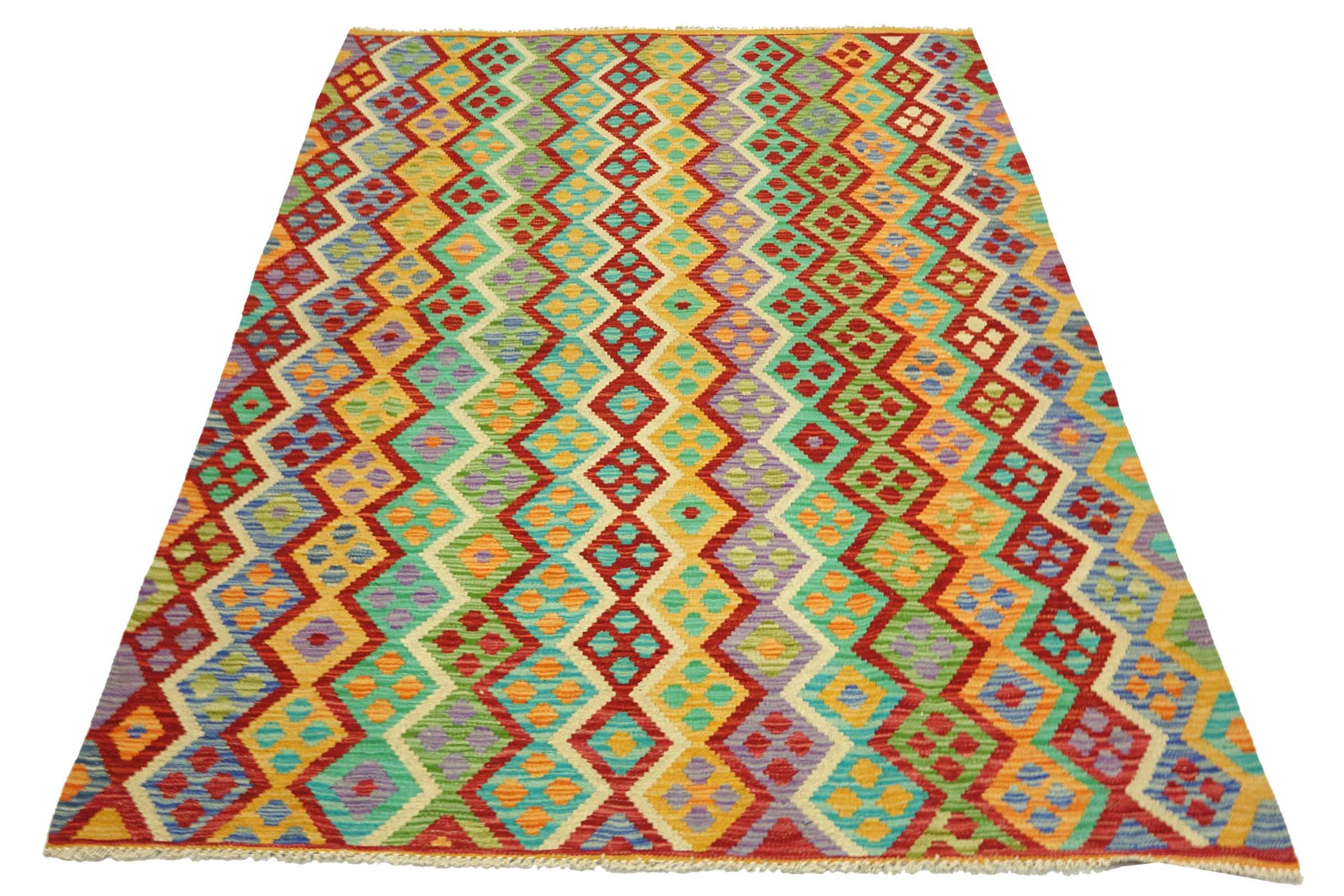 Afghan Maimana Kelim Bunt 150x200 Handgewebt Teppich Bunt Geometrisch Orient