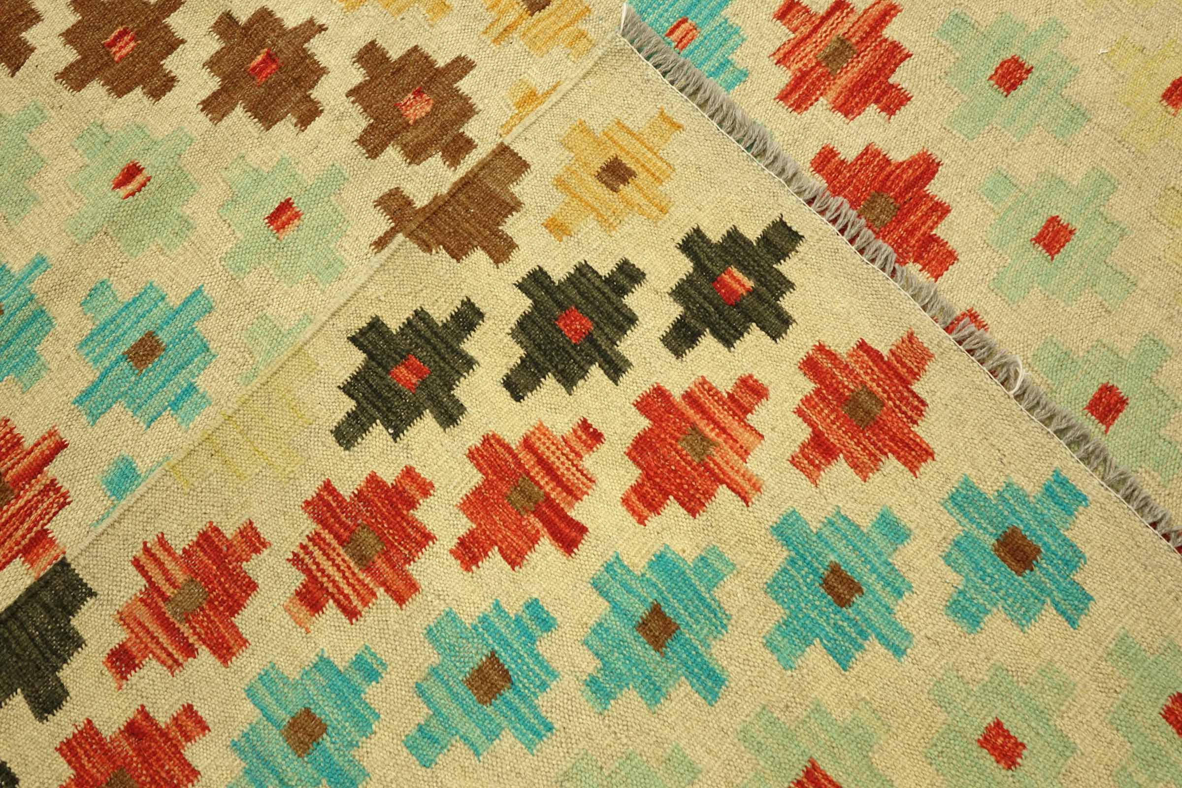 Afghan Maimana Kelim Bunt 150x200 Handgewebt Teppich Bunt Geometrisch Orient
