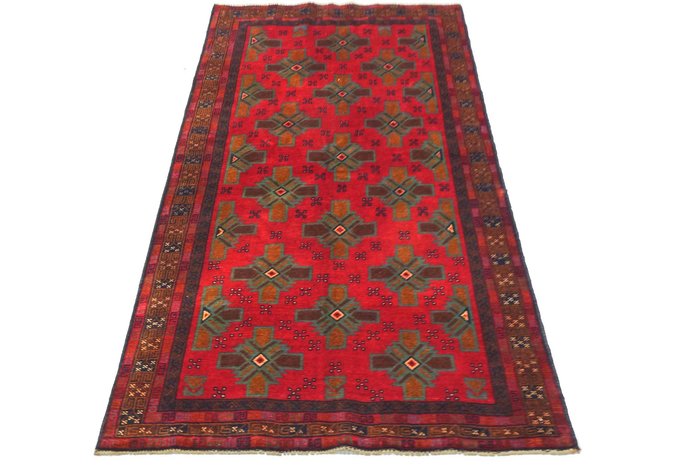 Afghan Belutsch Kreuze 110x200 Handgeknüpft Orientteppich Rot Geometrisch Wolle