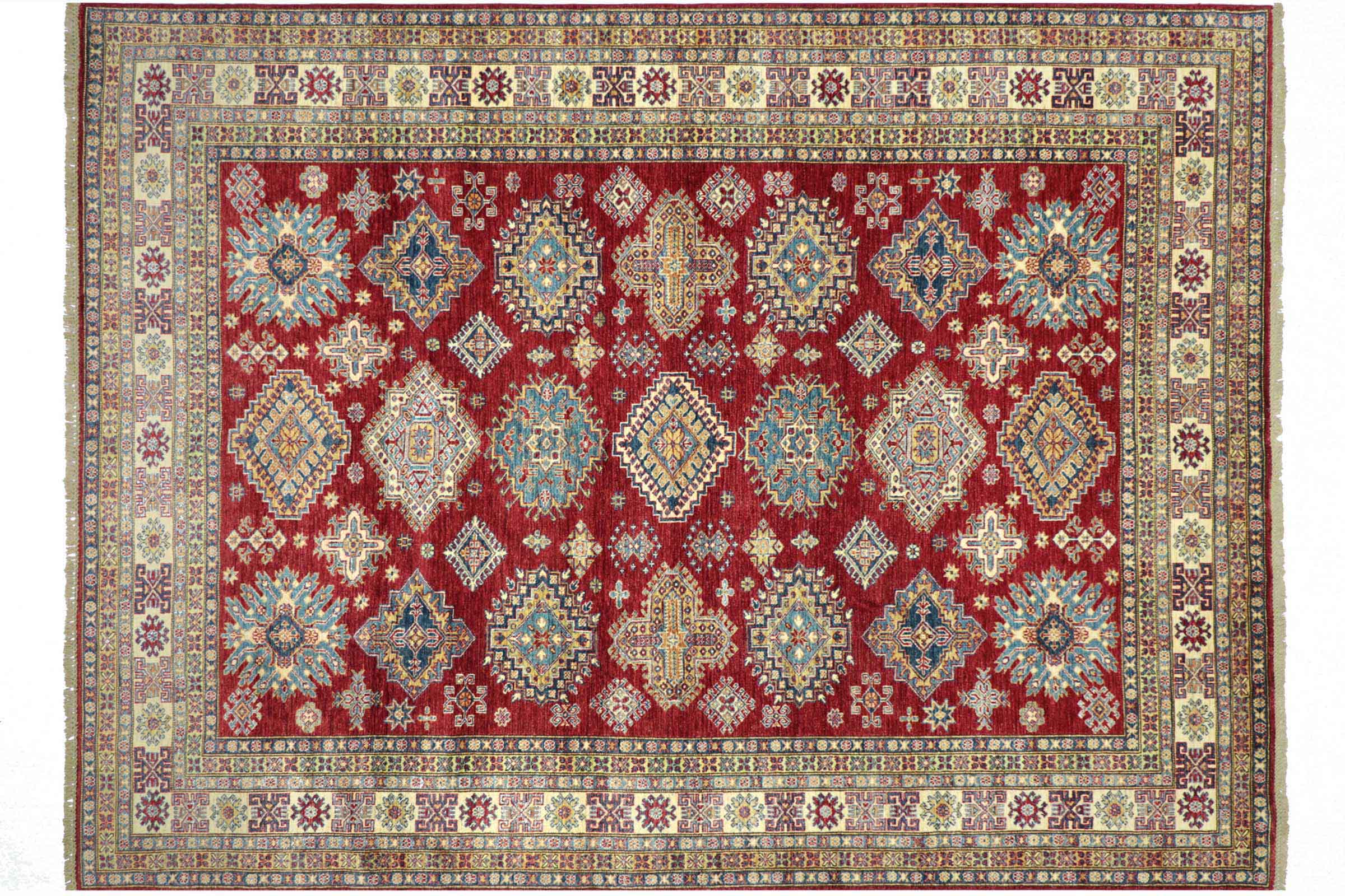 Afghan Feiner Kazak Teppich 250x300 Handgeknüpft Rot Geometrisch Orient Kurzflor