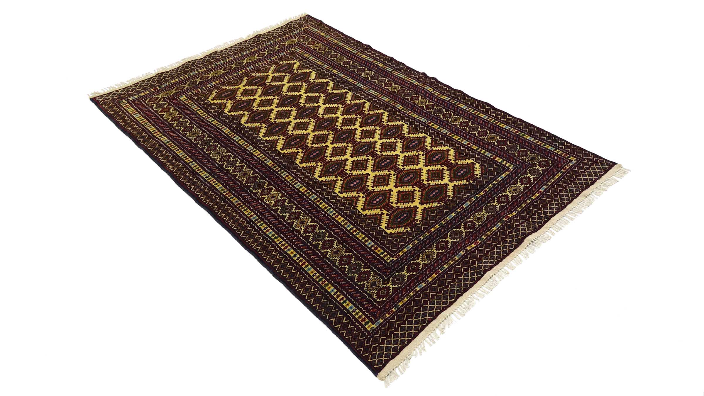 Afghan Teppich 120x180 Handgeknüpft Beige Geometrisch Orient Kurzflor Wohnzimmer