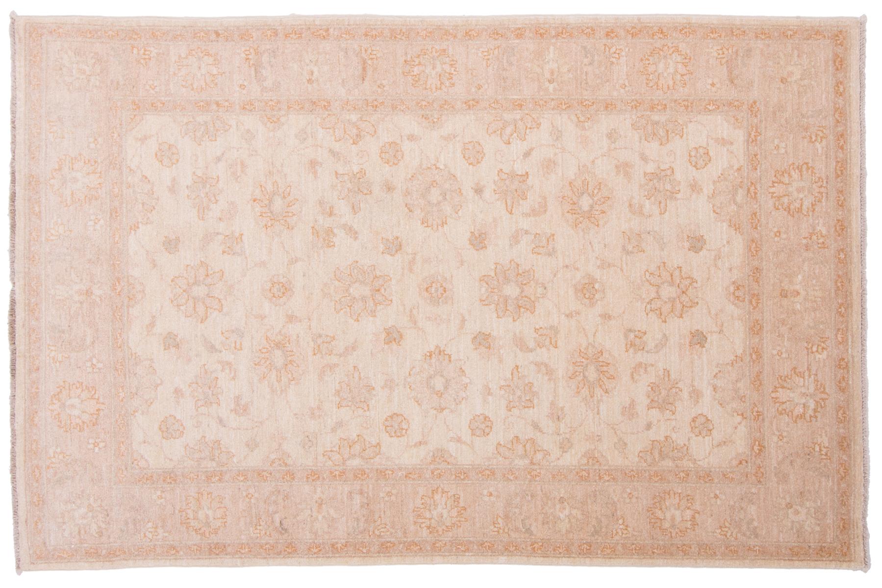 Afghan Chobi Ziegler 120x180 Handgeknüpft Teppich Beige Orientalisch Kurzflor