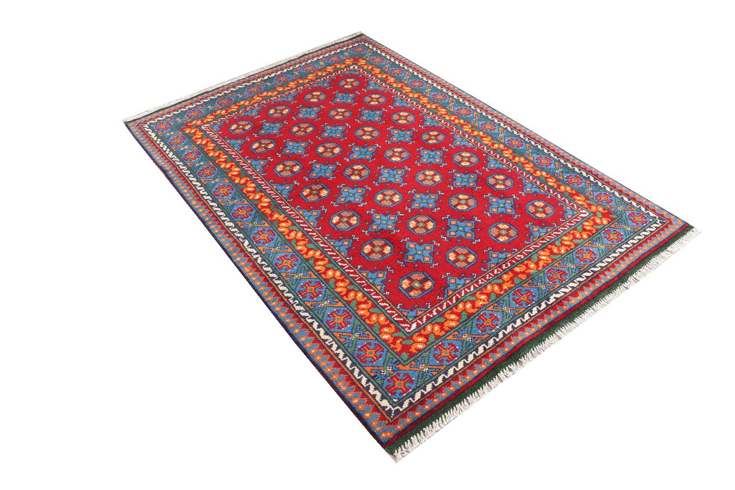 Afghan Akcha Rang Dar Teppich 120x180 Handgeknüpft Rot Durchgemustert Orient Kurzflor