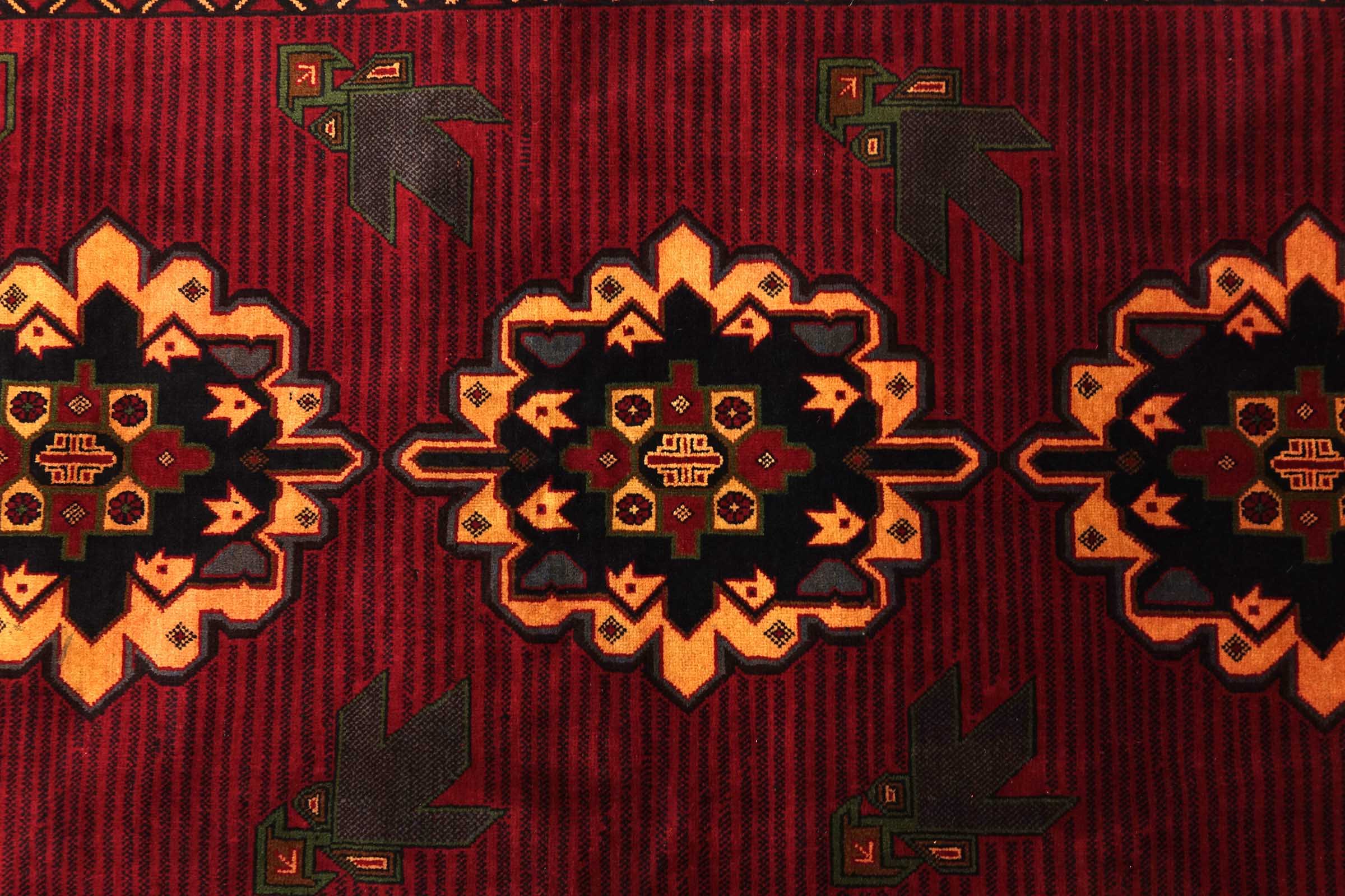 Afghan Belutsch Baluch 120x210 Handgeknüpft Orientteppich Rot Geometrisch Wolle