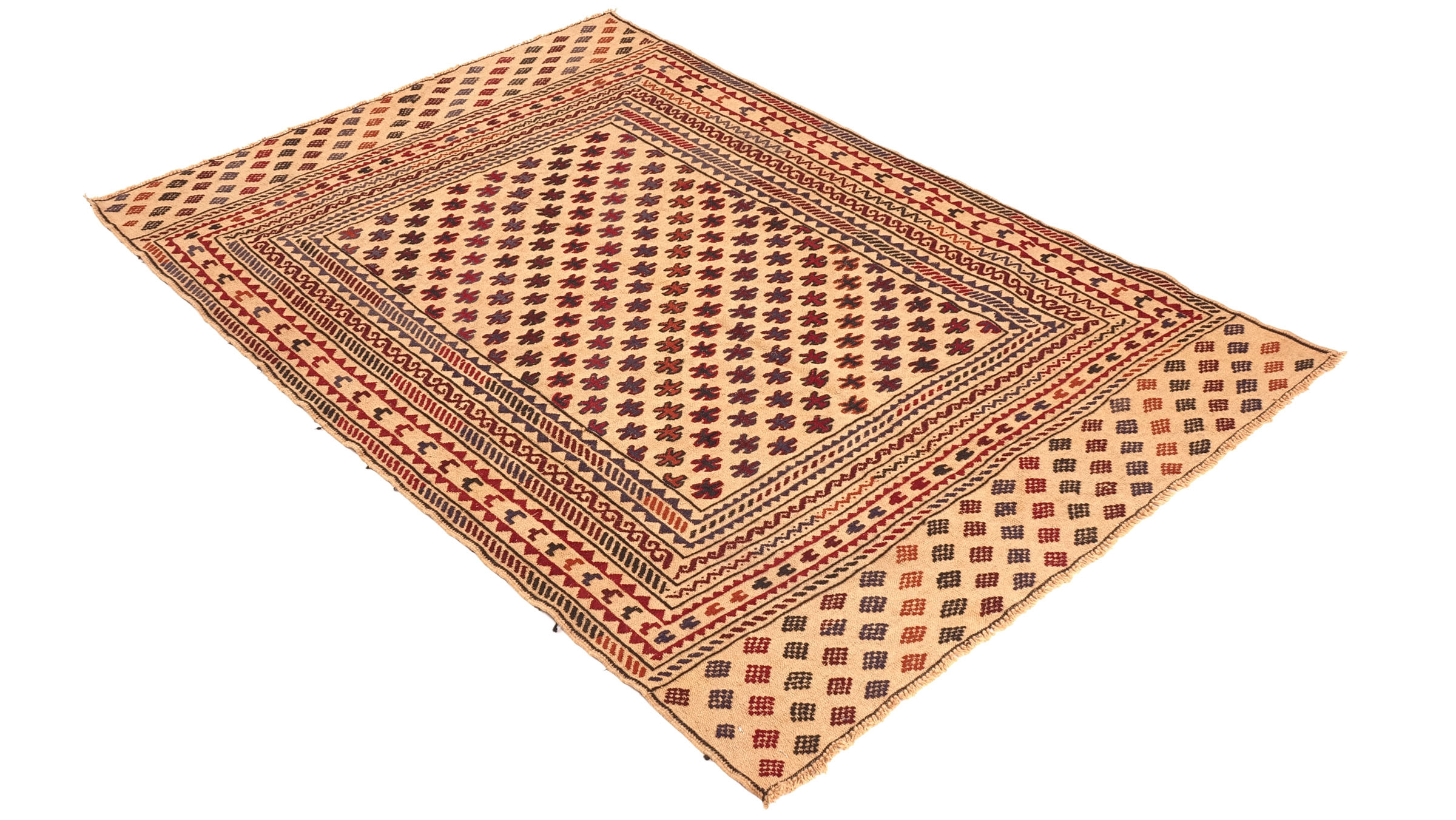 Afghan Kelim Gol Barjasta Teppich 120x180 Handgewebt Gold Geometrisch Handarbeit Gewebt