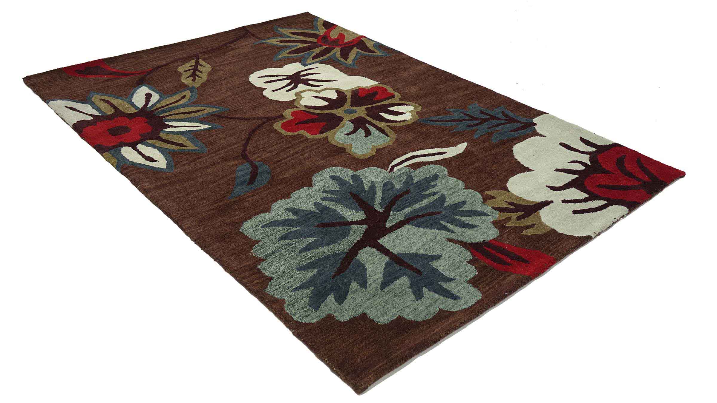 Handgefertigter Teppich Blüte 160x230 Weiß Floral Handarbeit Handtuft Modern