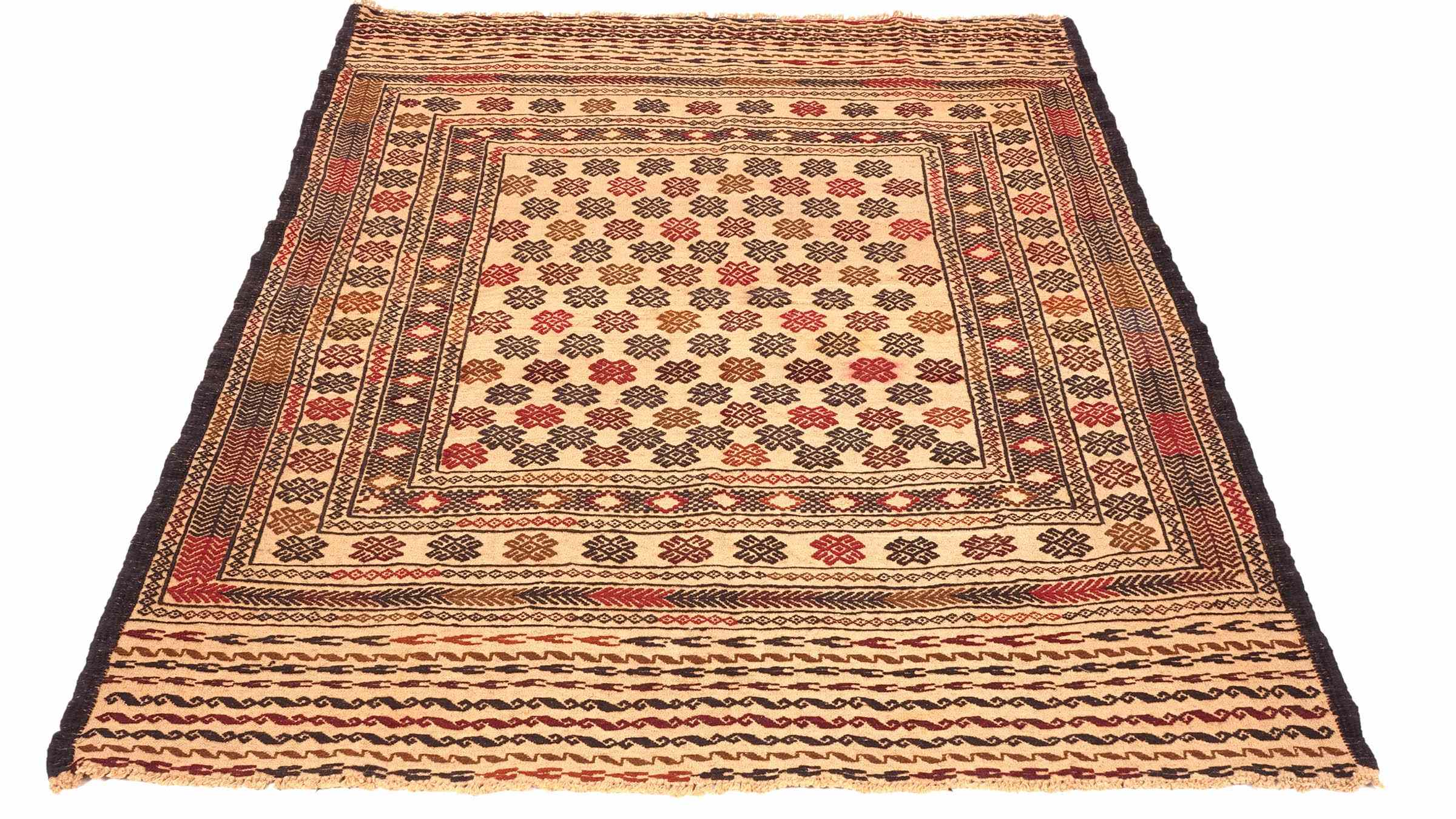 Afghan Kelim Gol Barjasta Teppich 140x200 Handgewebt Gold Geometrisch Handarbeit Gewebt