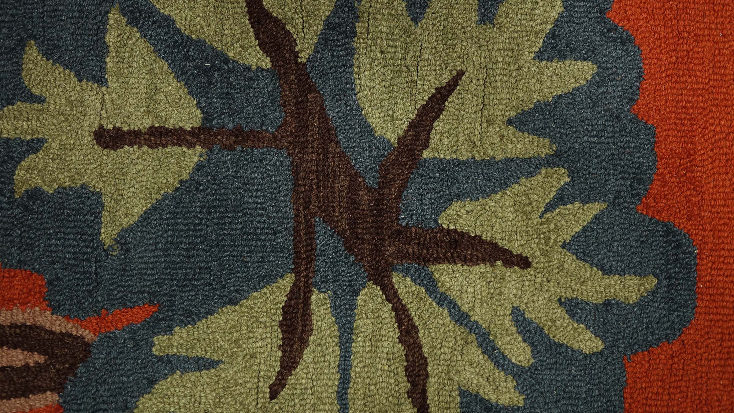 Handgefertigter Teppich Blumen Wolle in 120x180 160x230 Orange Floral Handarbeit