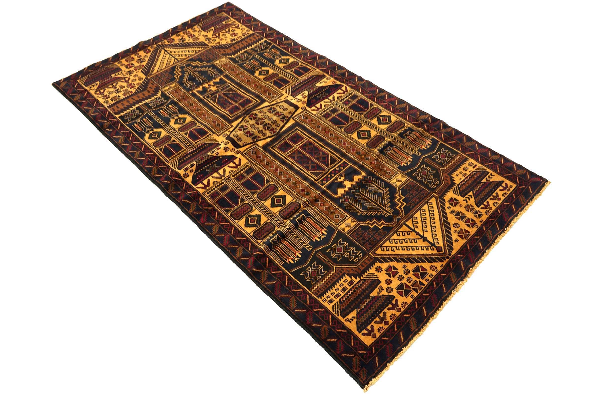 Afghan Belutsch Baluch 110x200 Handgeknüpft Orientteppich Beige Durchgemustert