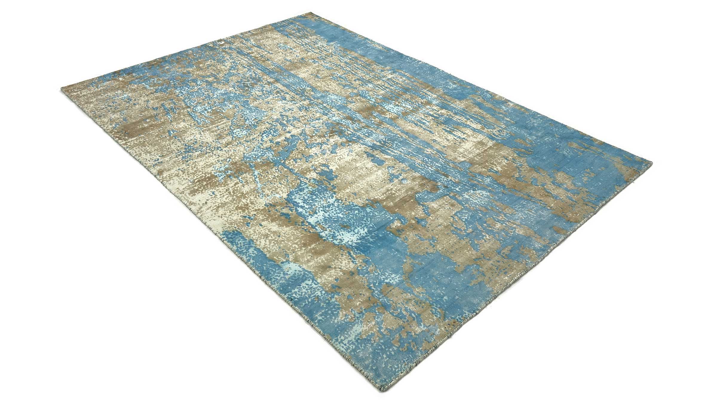 Handloom Vintage 230x160 Handgewebt Teppich 160x230 Blau Braun Abstrakt Handarbeit Orient