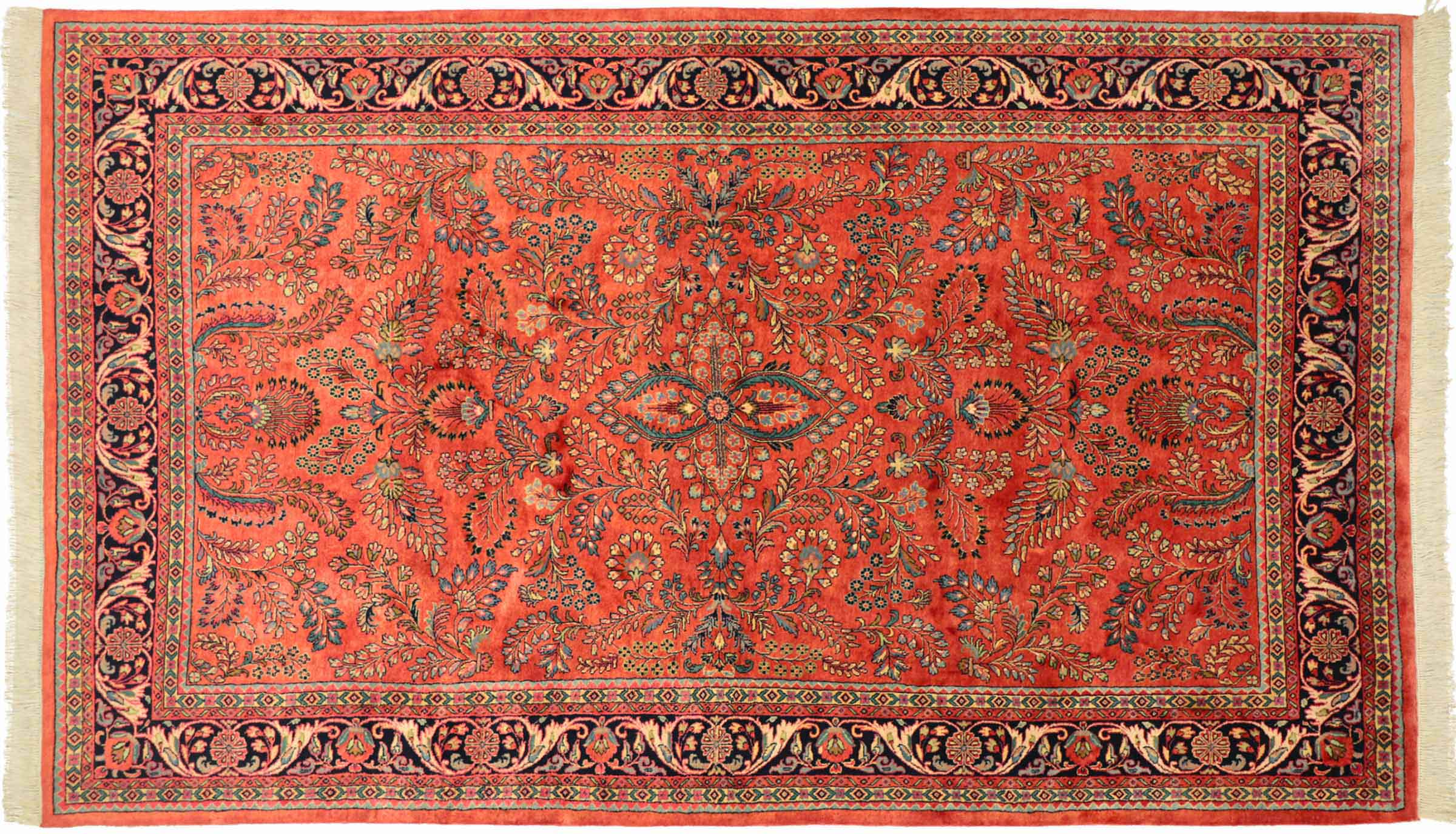 Sarough Teppich 200x300 Handgeknüpft Rosa Floral Wolle Kurzflor Rug